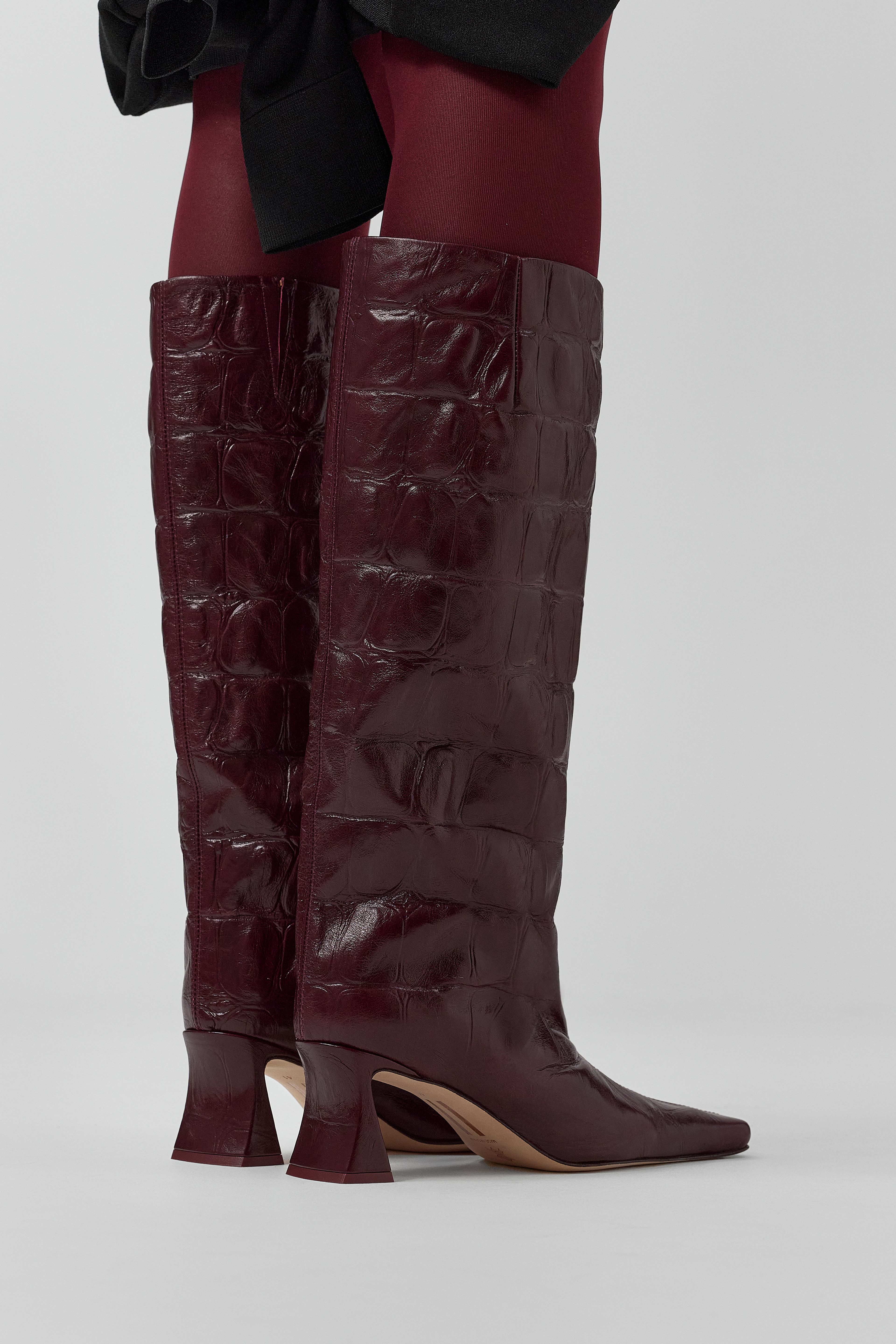 Bluma Boots -  Plum Croc Embossed Leather | Miista | Designed & Handmade in Europe