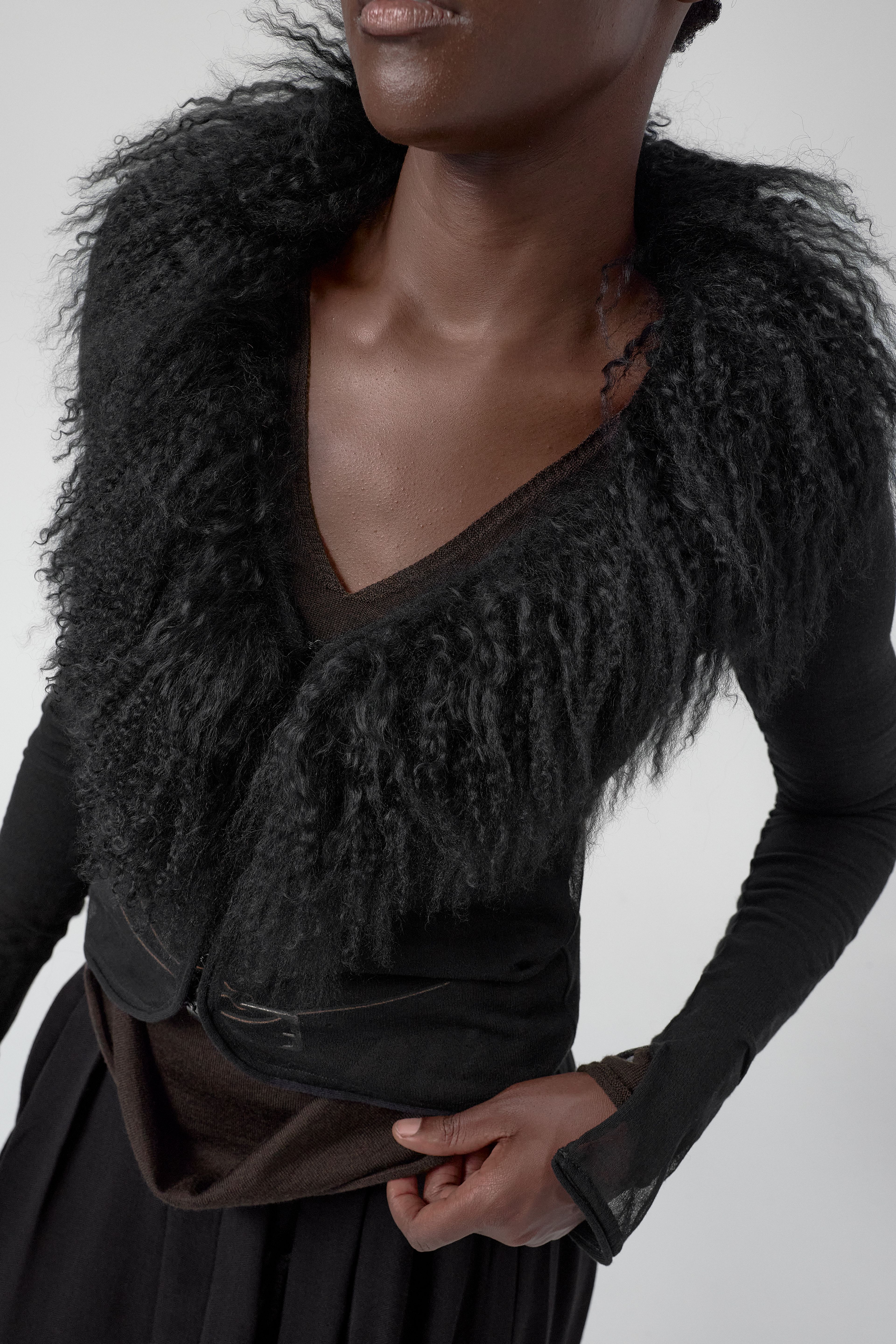 Ripley Black Fuzzy Collar Mini Knit Jacket | Miista | Designed & Handmade in Europe