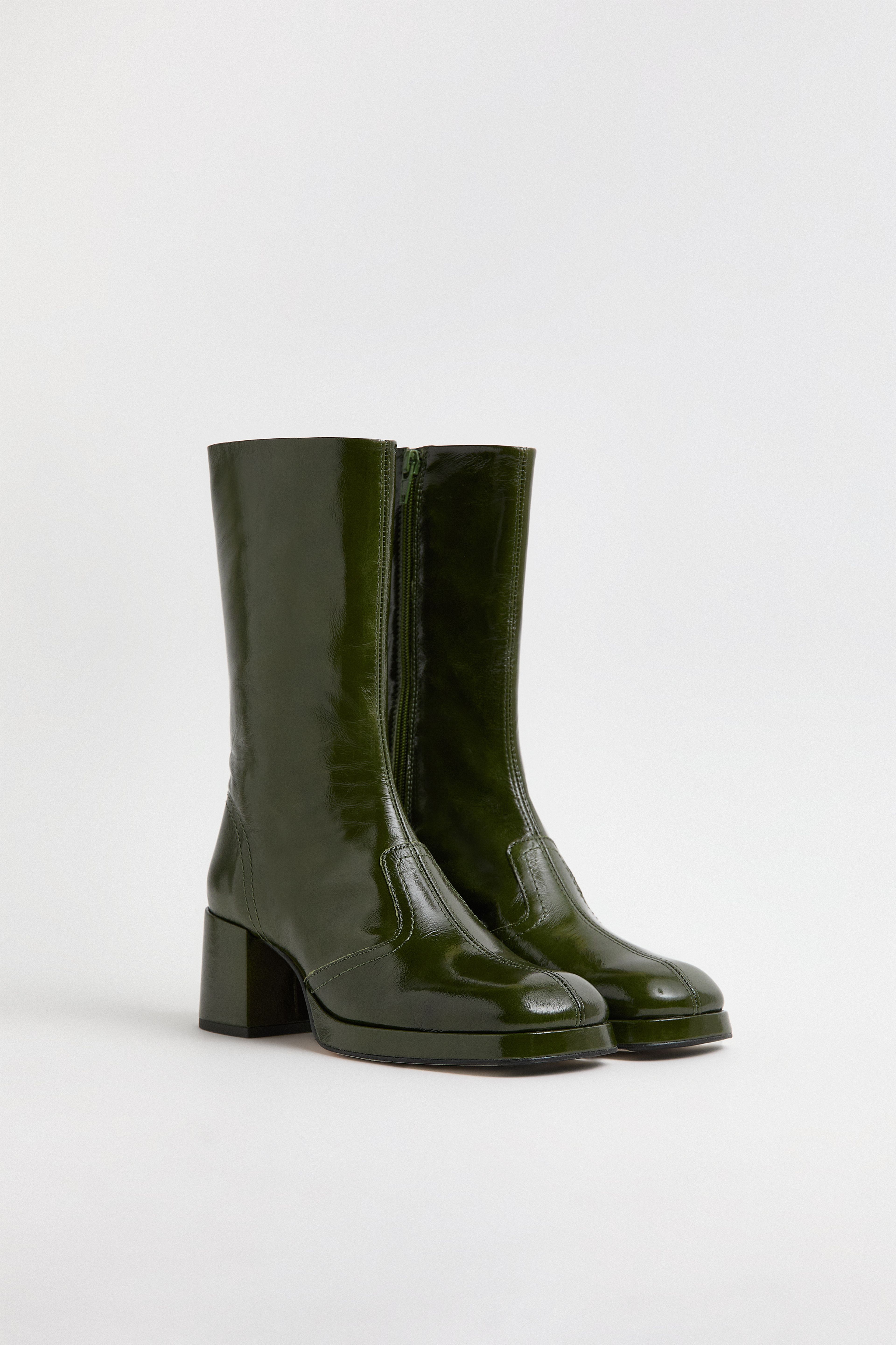 Cass Boots Dark Khaki Crinkle Leather | Miista | Designed & Handmade in Europe