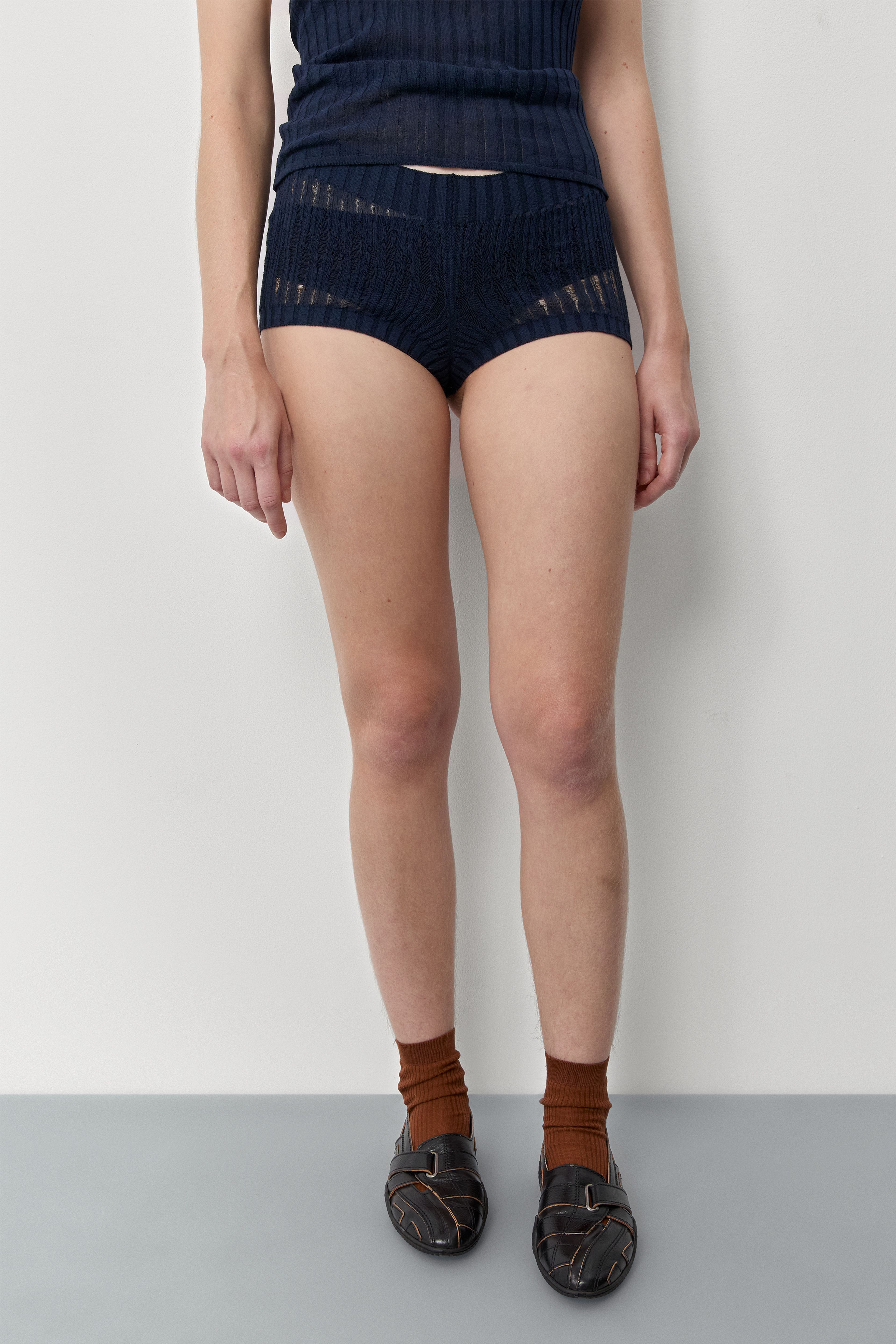 Beatriz Navy Knit Mini Shorts | Miista | Designed & Handmade in Europe