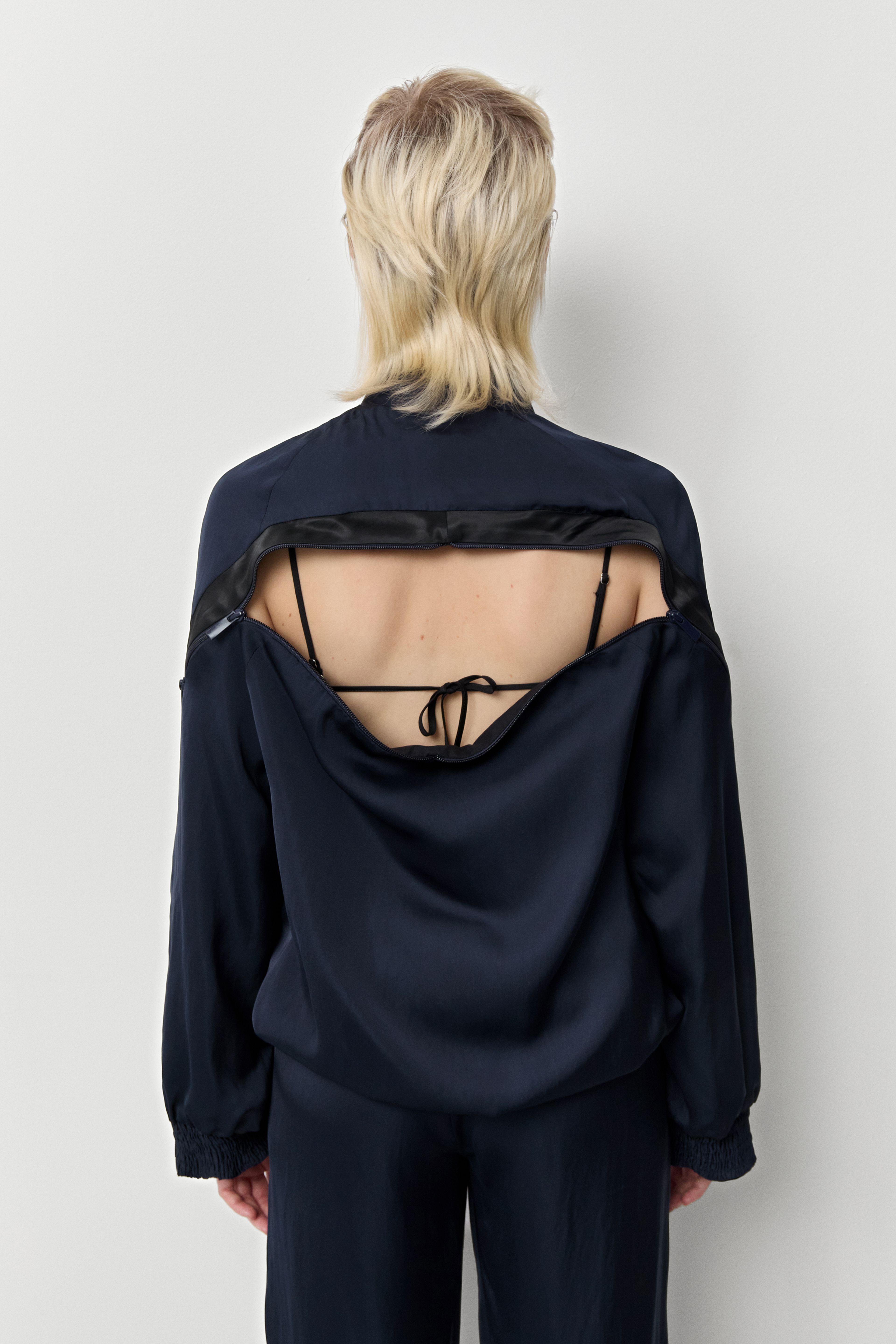 Cressida Deep Blue And Black Bomber Jacket | Miista | Designed & Handmade in Europe
