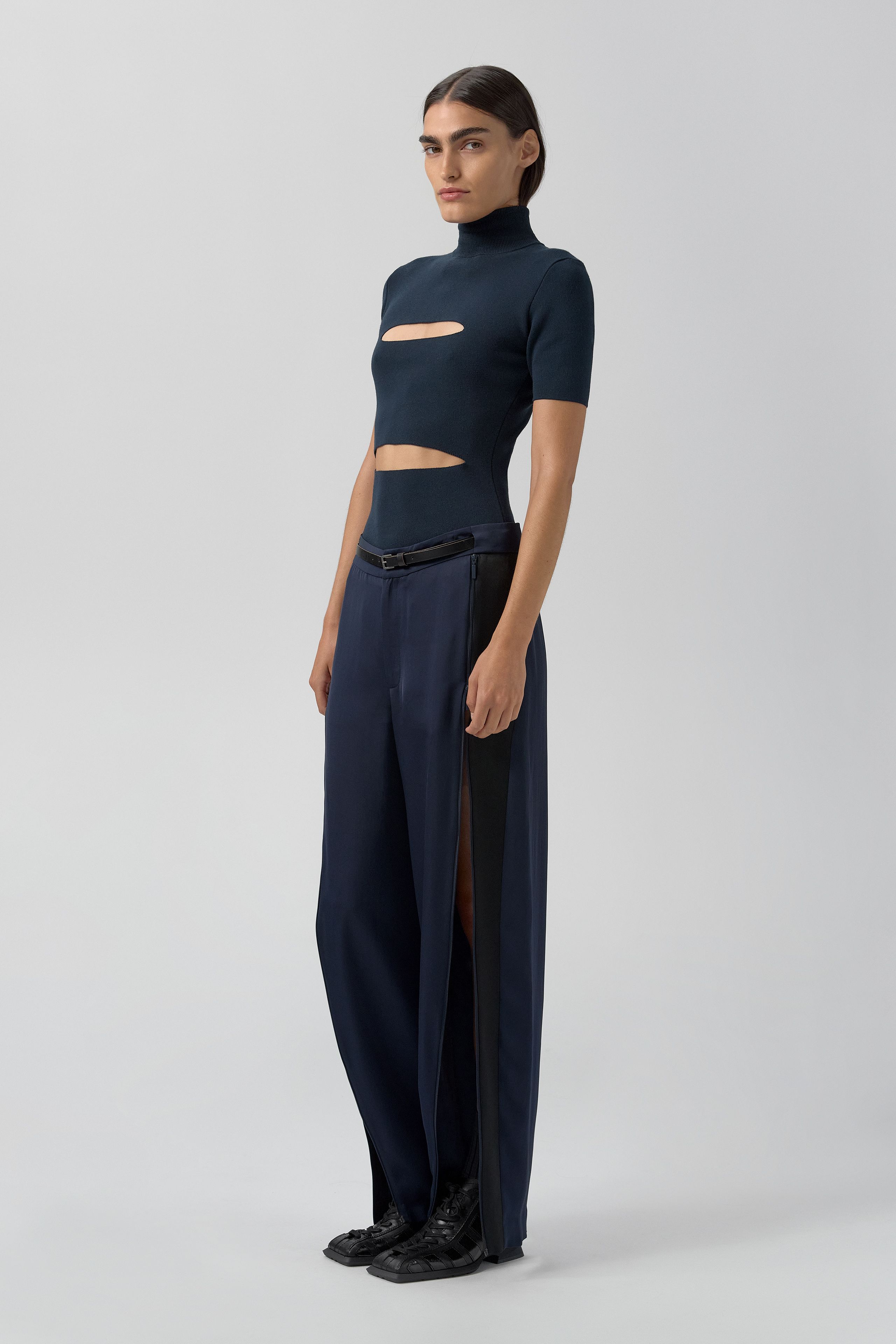 Callista Deep Blue And Black Track Pants | Miista | Designed & Handmade in Europe