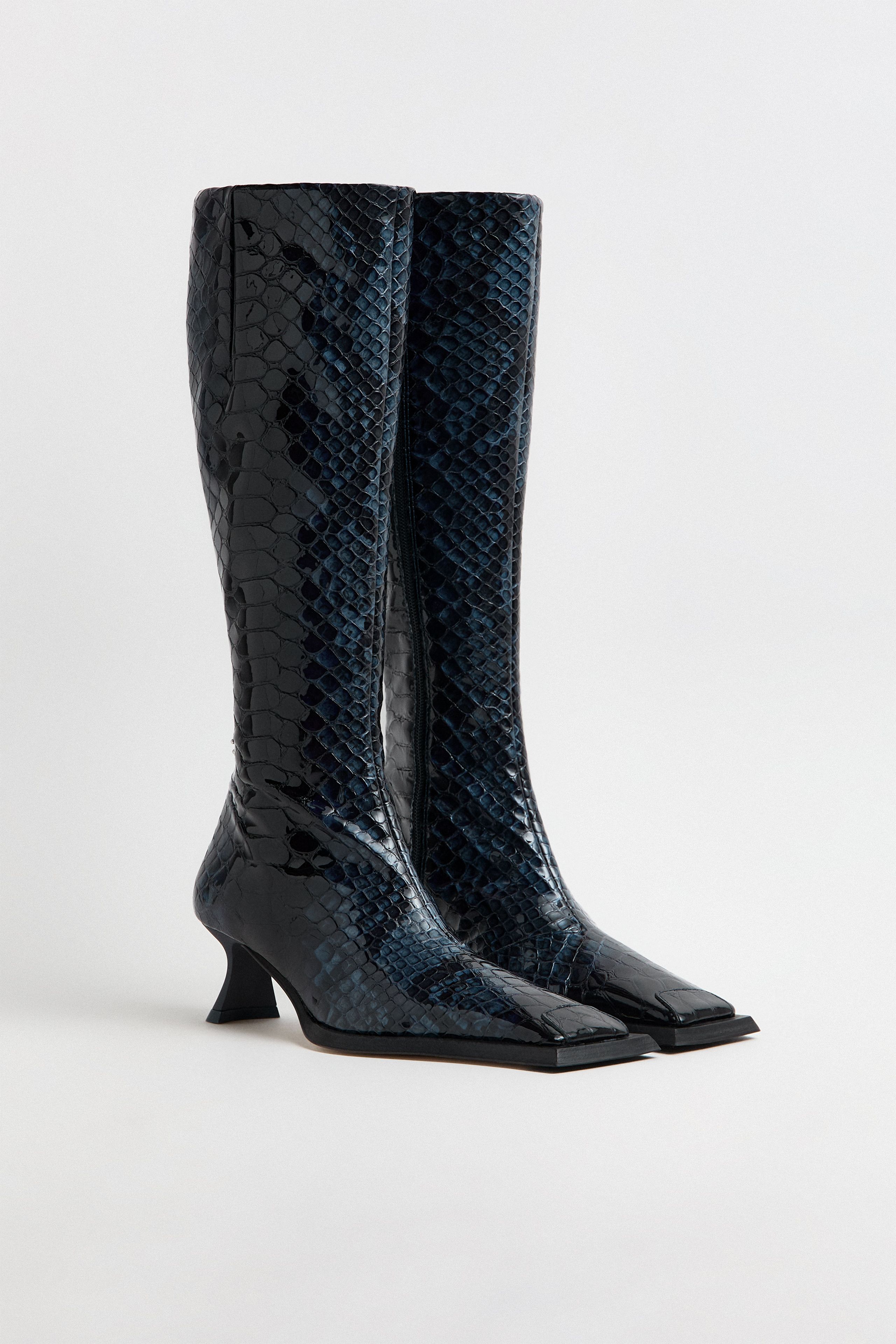 Alfreda Boots Navy Embossed Snake Leather | Miista | Designed & Handmade in Europe