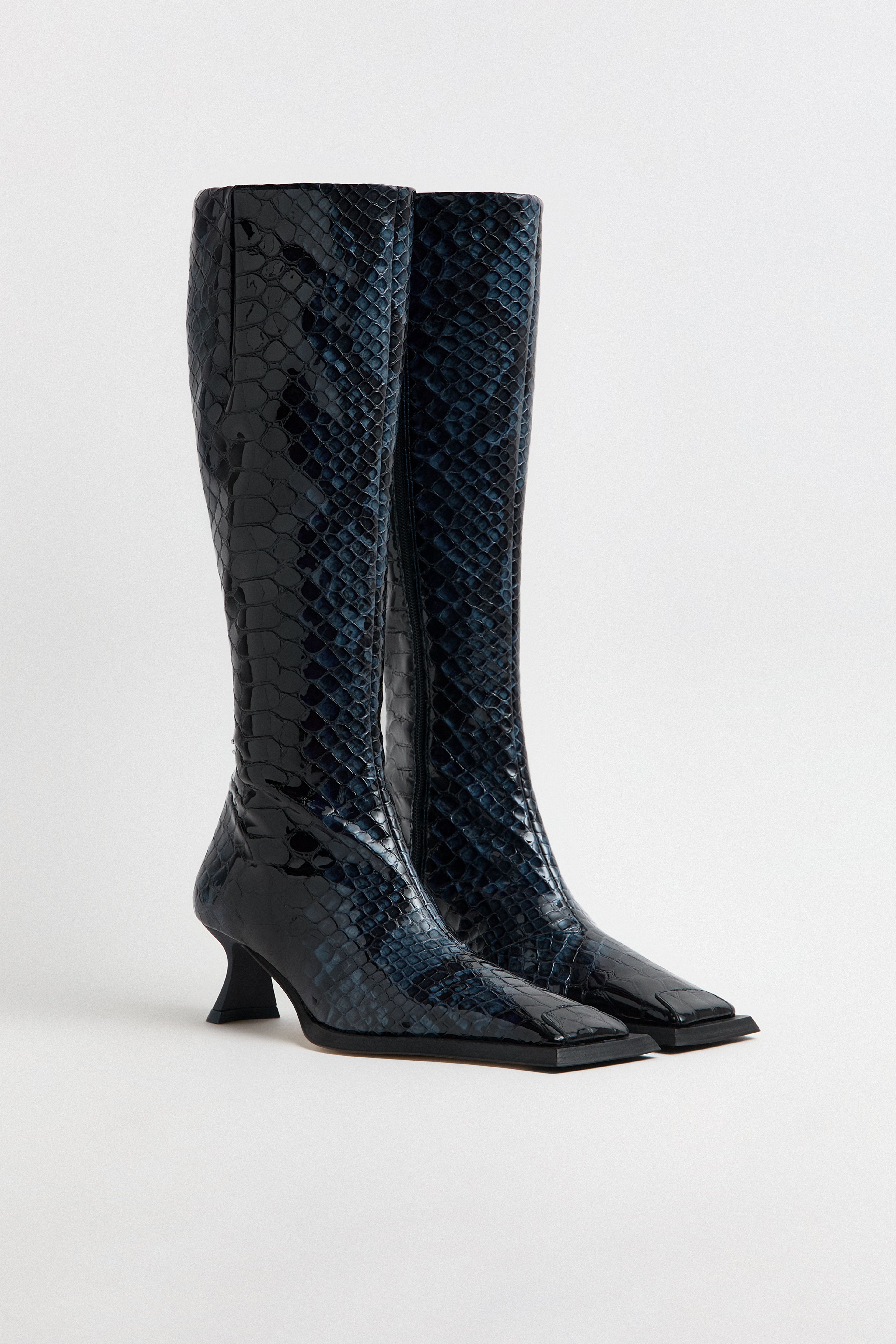 Alfreda Boots Navy Embossed Snake Leather | Miista | Designed & Handmade in Europe