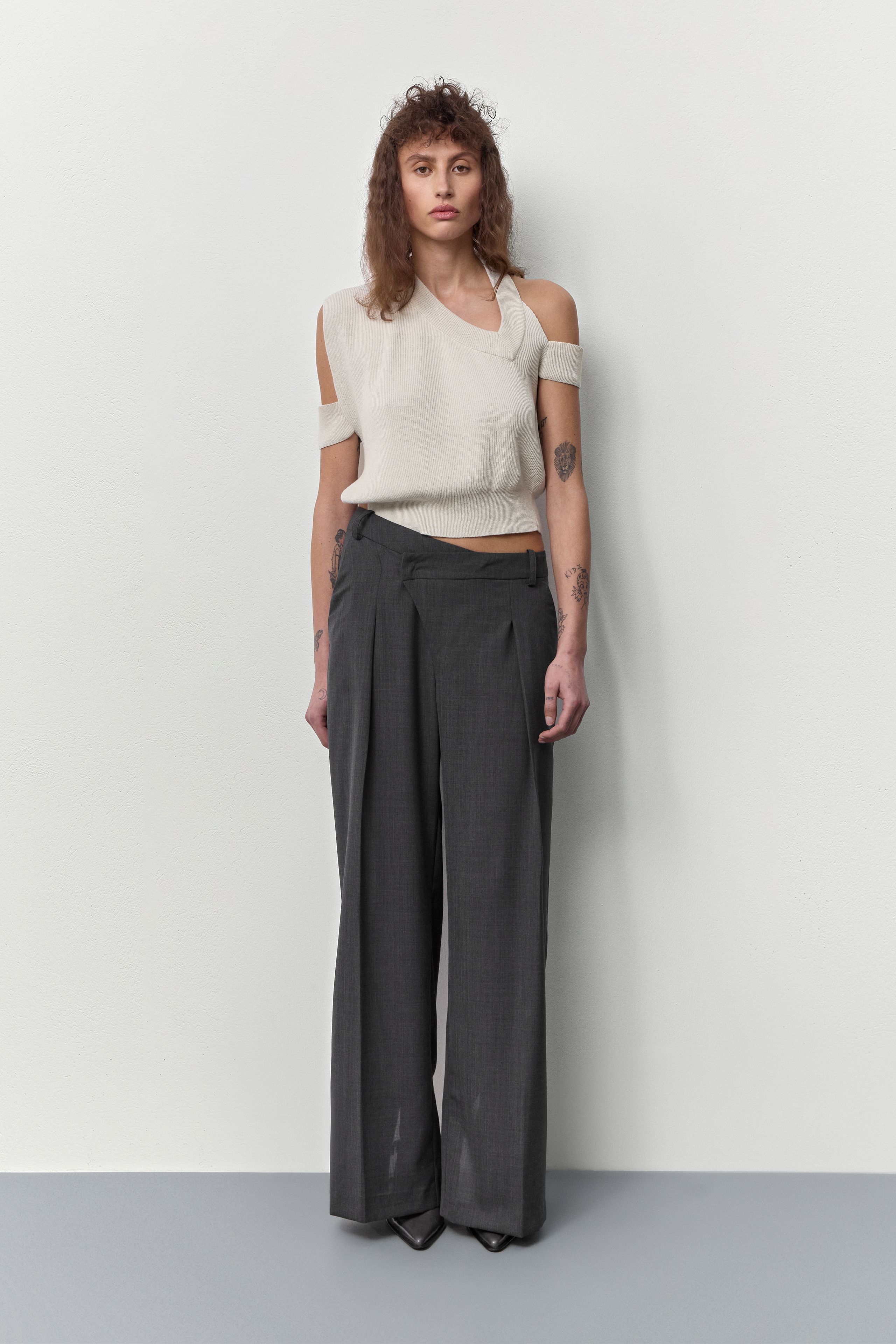 Lilou Ecru Asymmetric Knit Vest | Miista | Designed & Handmade in Europe