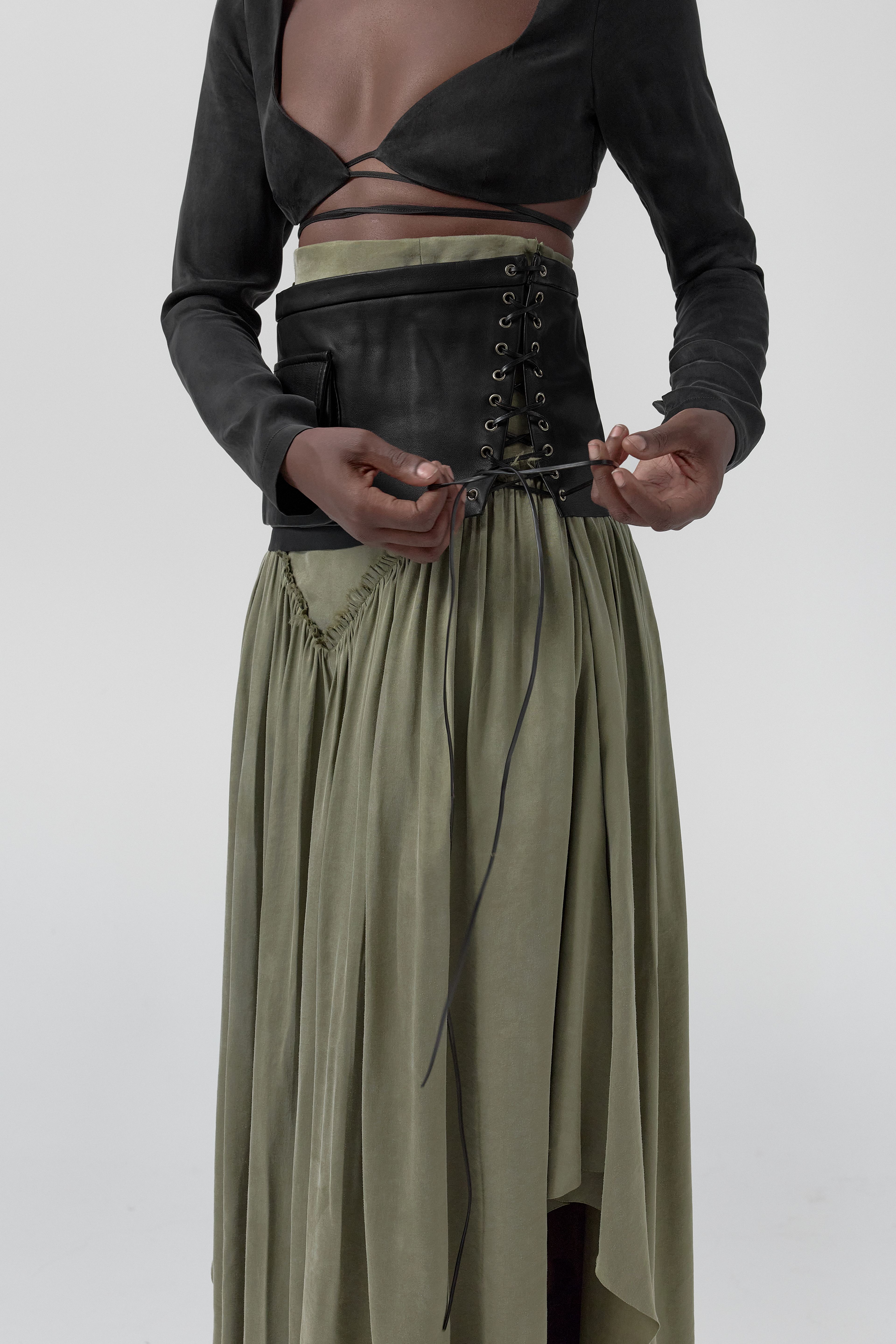 Thate Black Leather Pocket Lace Belt | Miista | Designed & Handmade in Europe