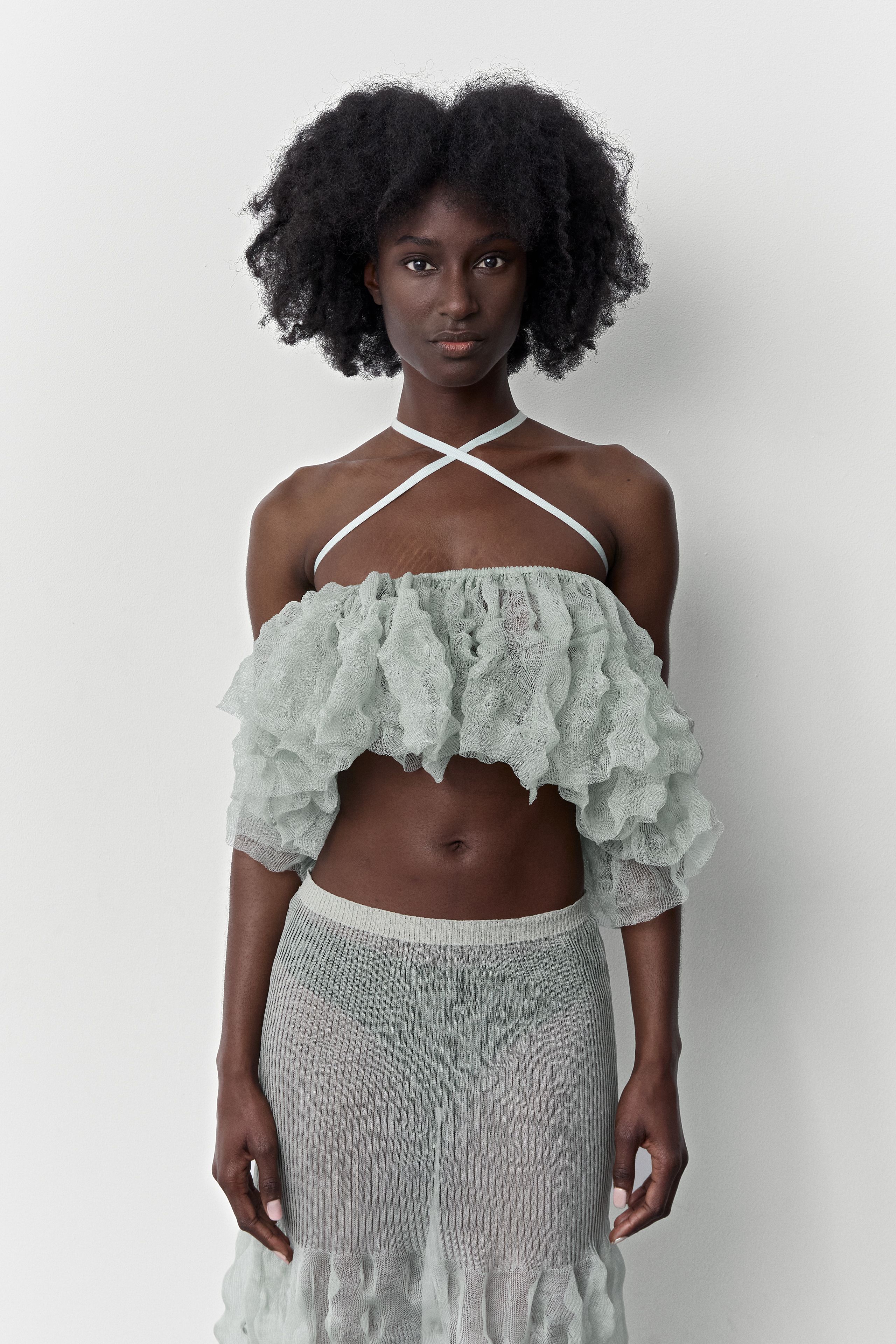 Vee Aquamarine Knitted Ruffle | Miista | Designed & Handmade in Europe