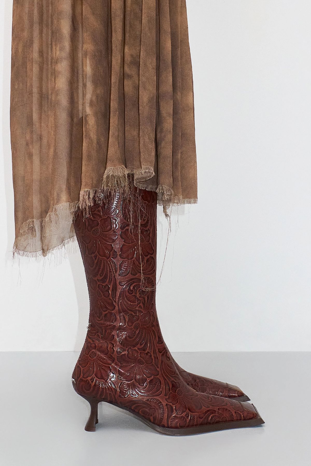 Alfreda Boots - Brown Embossed Print Leather