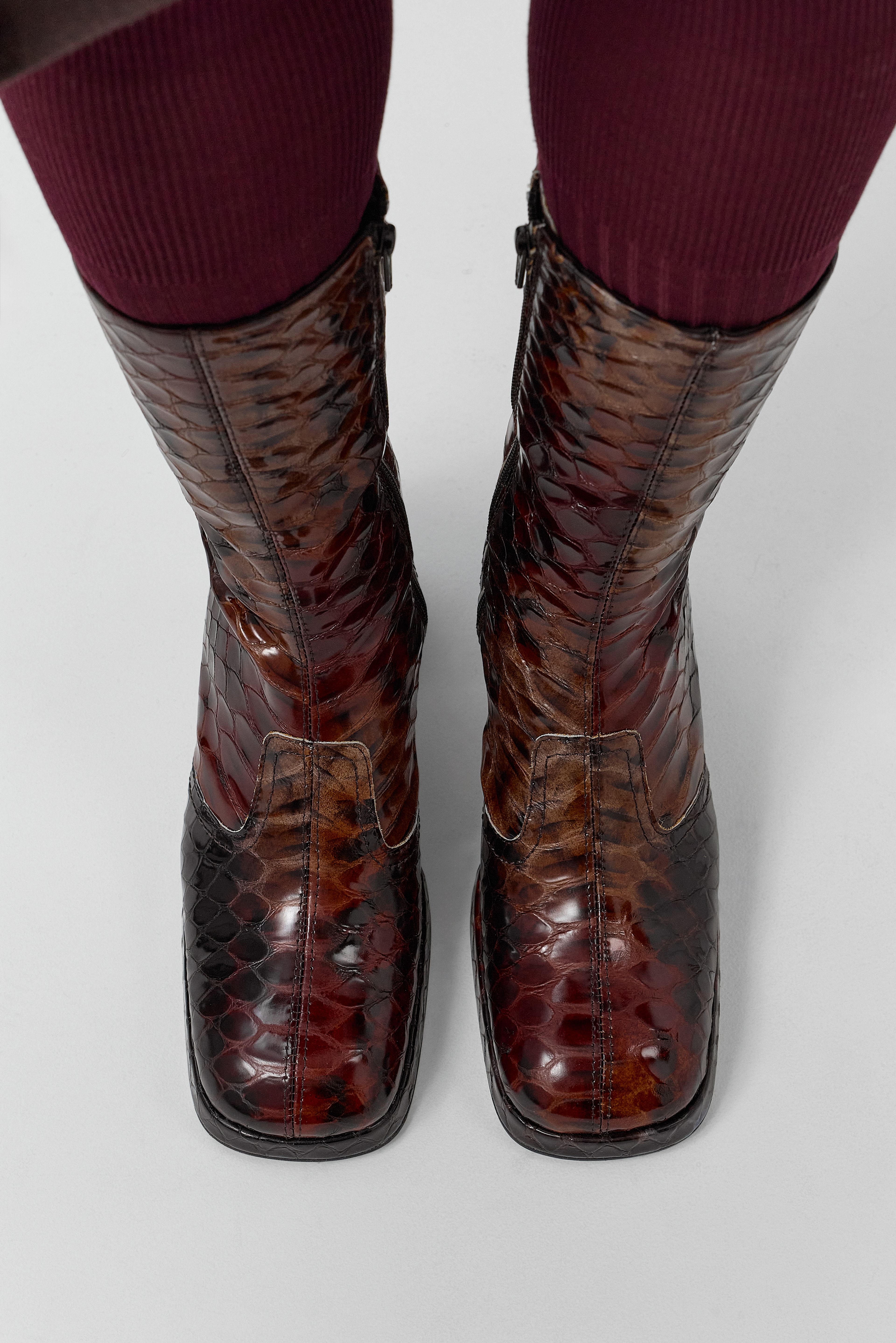 Cass Boots - Tan Snake Embossed Leather | Miista | Designed & Handmade in Europe