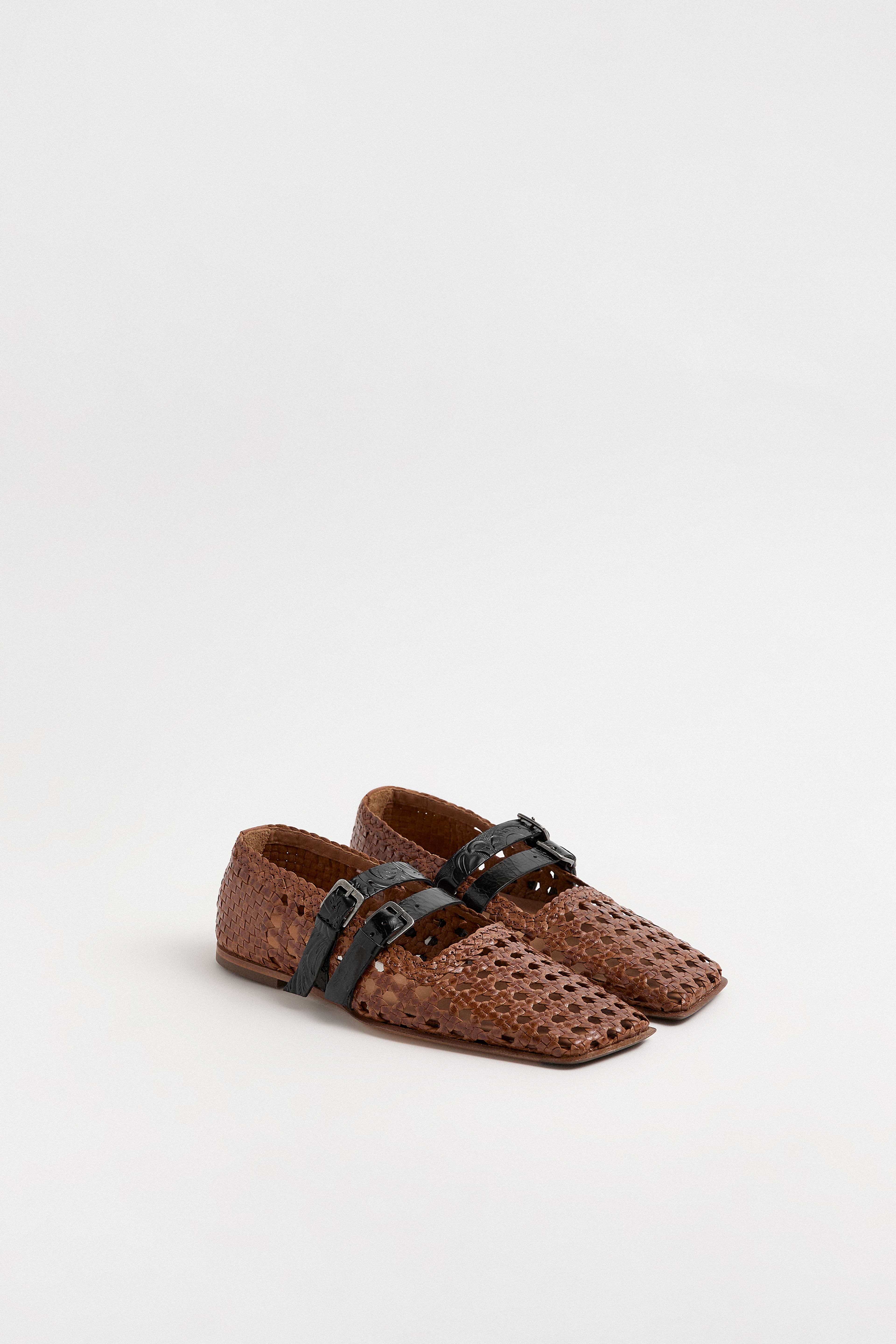 Kiran Brown Woven Leather Strappy Ballerinas | Miista | Designed & Handmade in Europe
