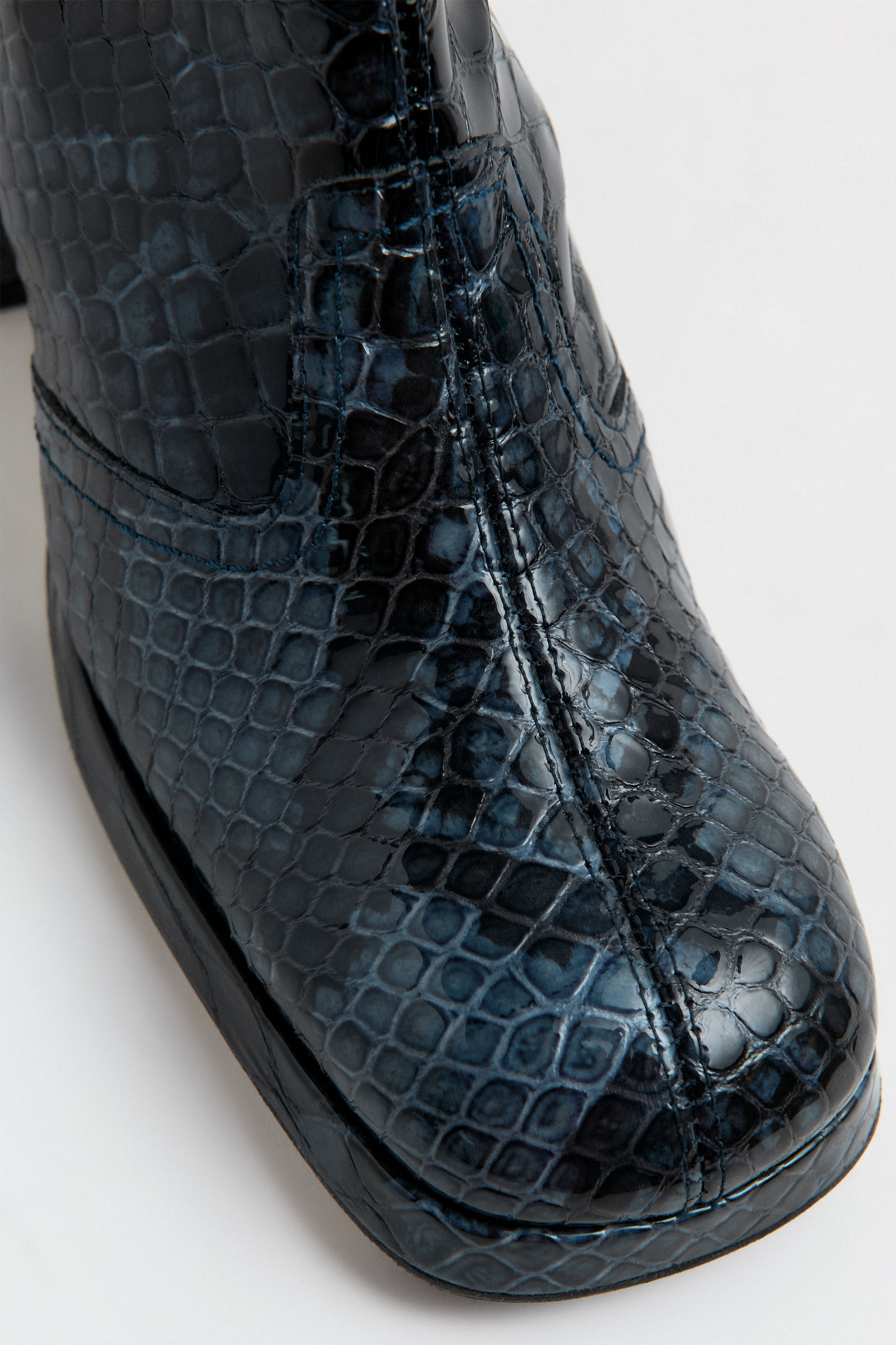 Cass Boots Navy Embossed Snake Leather | Miista | Designed & Handmade in Europe