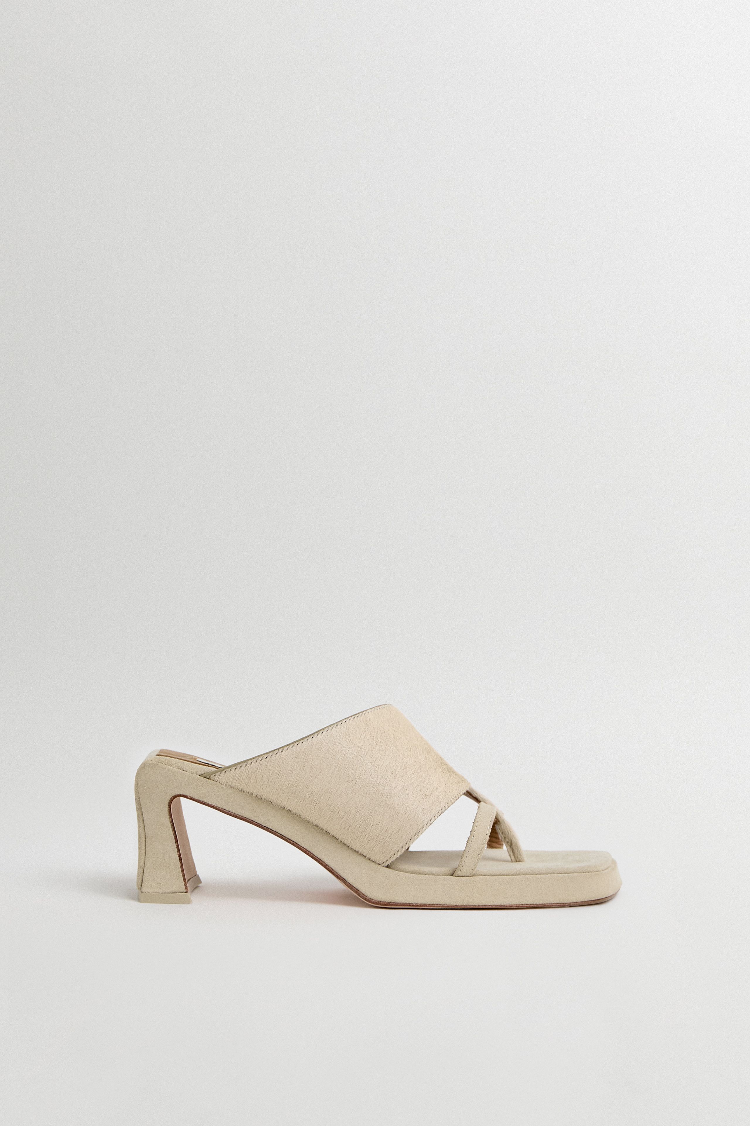 Trisha Ecru Pony Asymmetric Thonge Sandals | Miista | Designed & Handmade in Europe