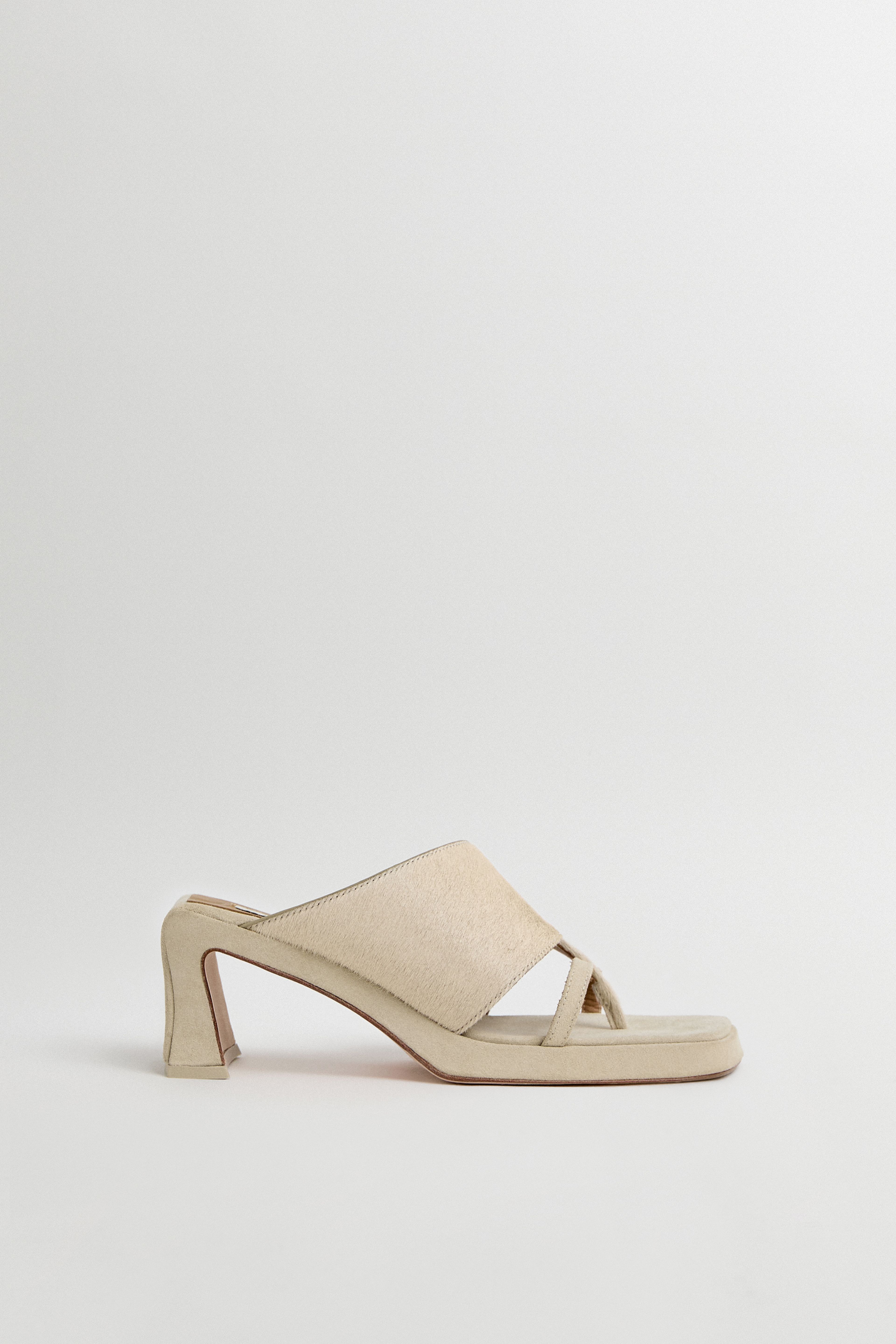 Trisha Ecru Pony Asymmetric Thonge Sandals | Miista | Designed & Handmade in Europe