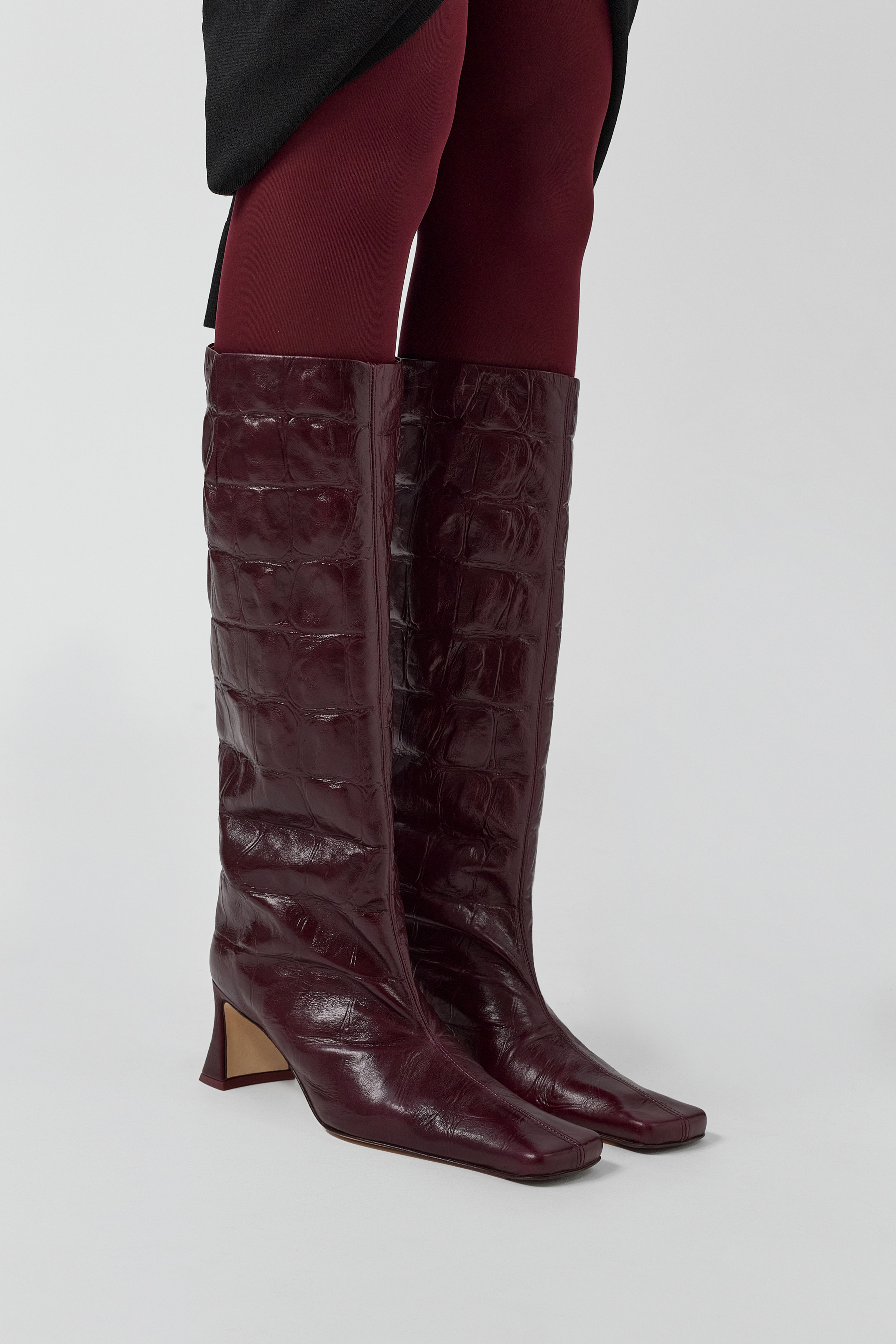 Bluma Boots -  Plum Croc Embossed Leather | Miista | Designed & Handmade in Europe
