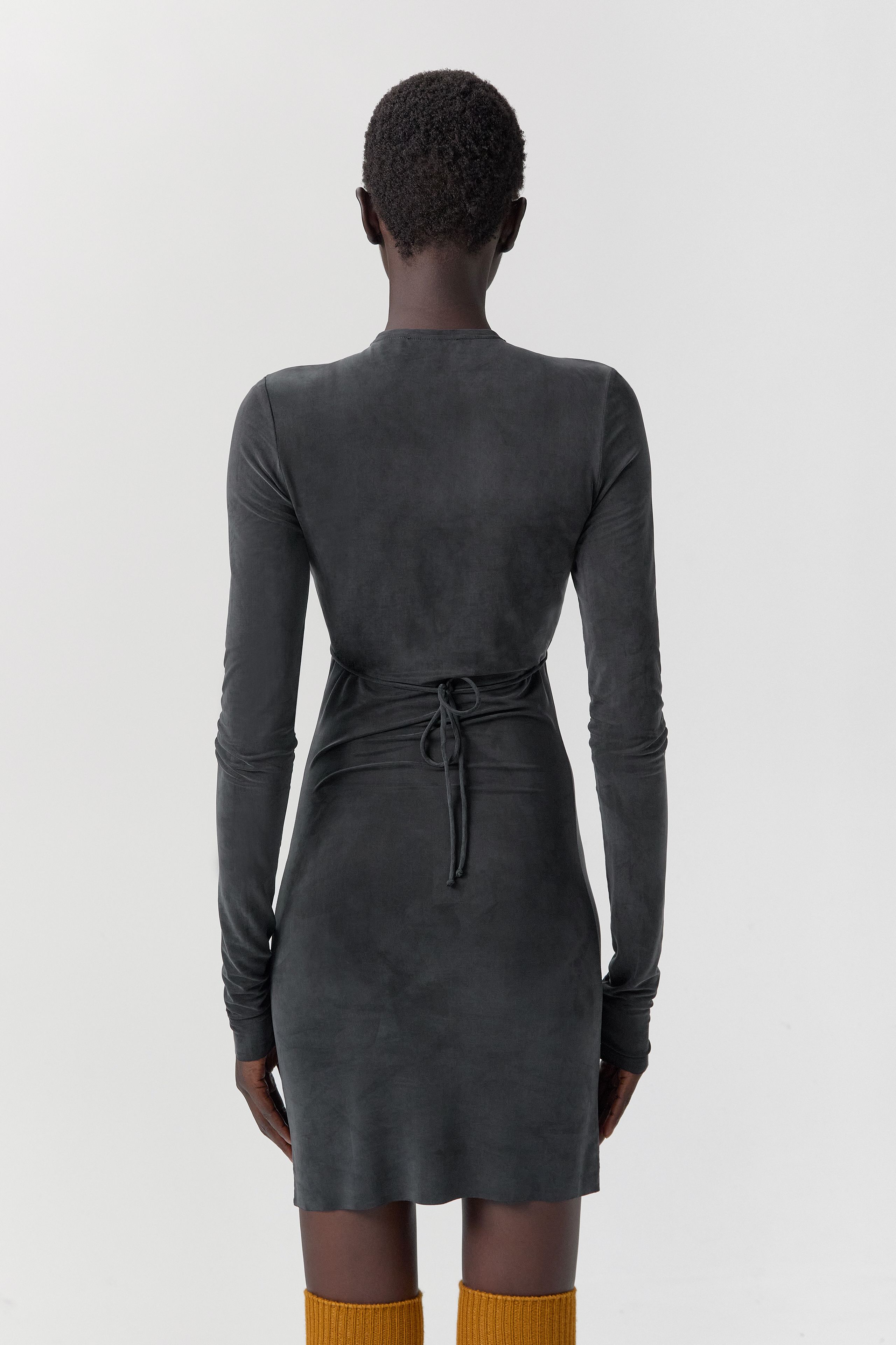 Alicja Dress - Washed Black Ribbed Cupro | Miista | Designed & Handmade in Europe