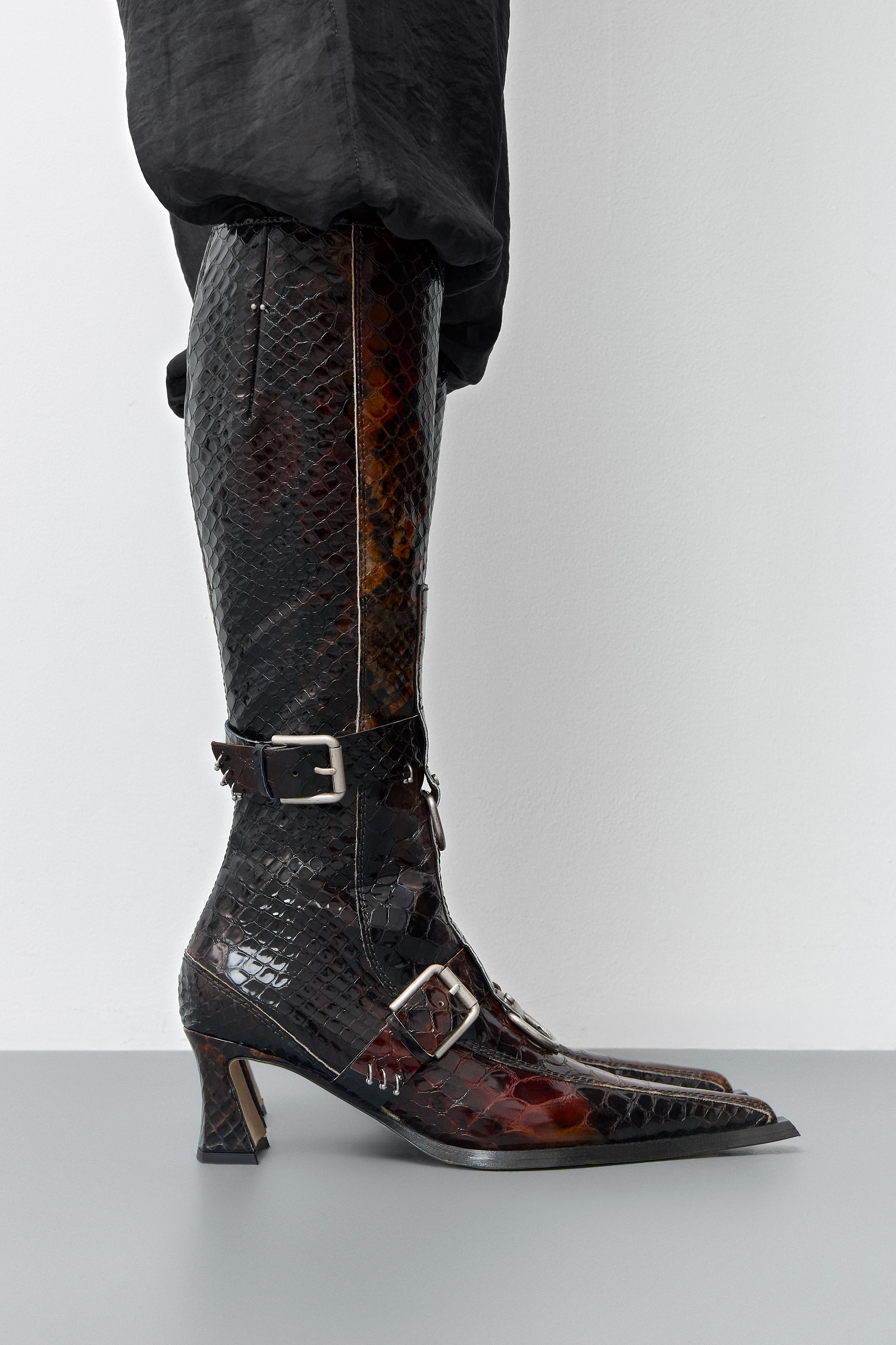 Eliya Boots - Brown Snake Embossed Leather | Miista