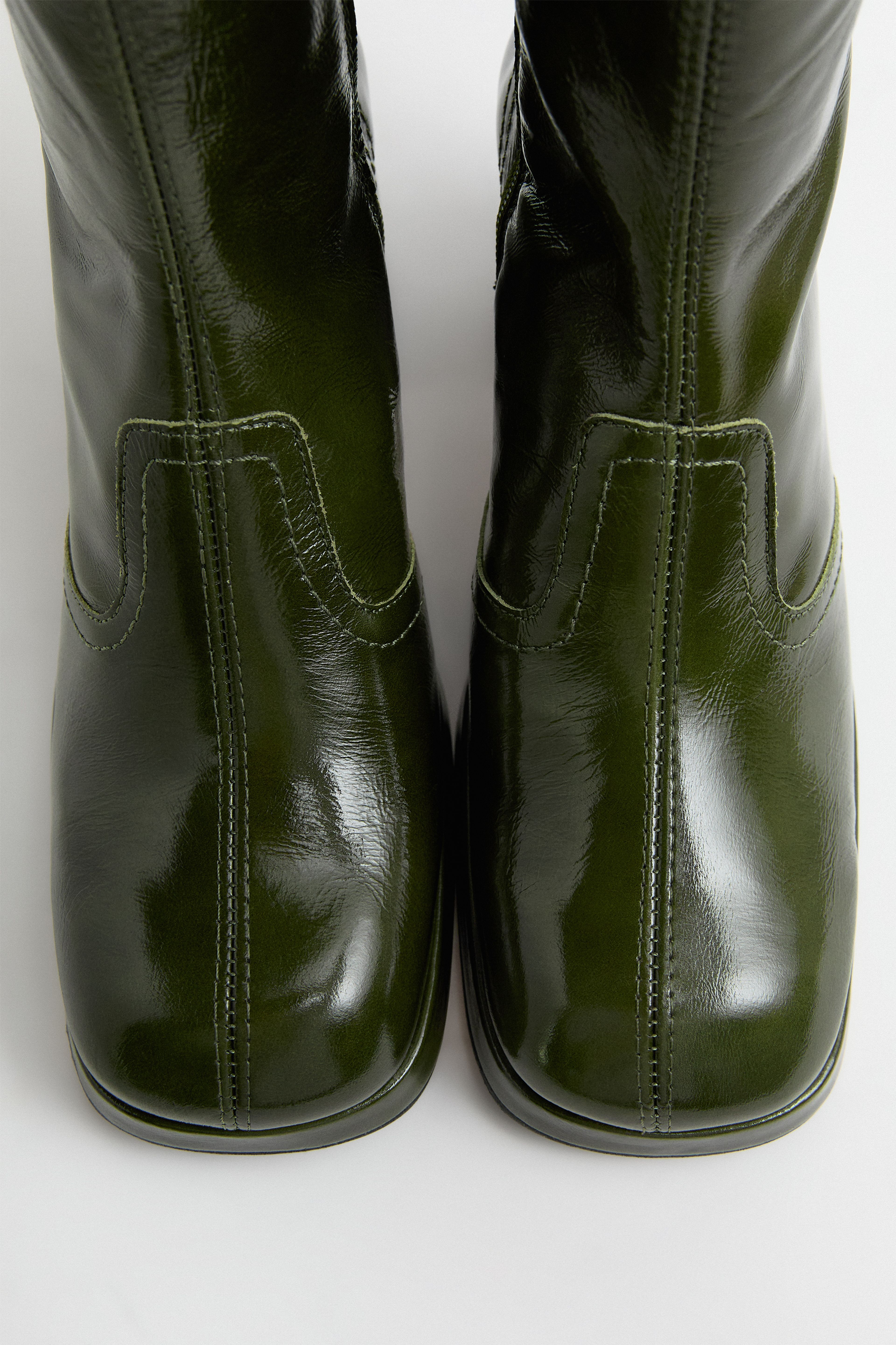 Cass Boots Dark Khaki Crinkle Leather | Miista | Designed & Handmade in Europe