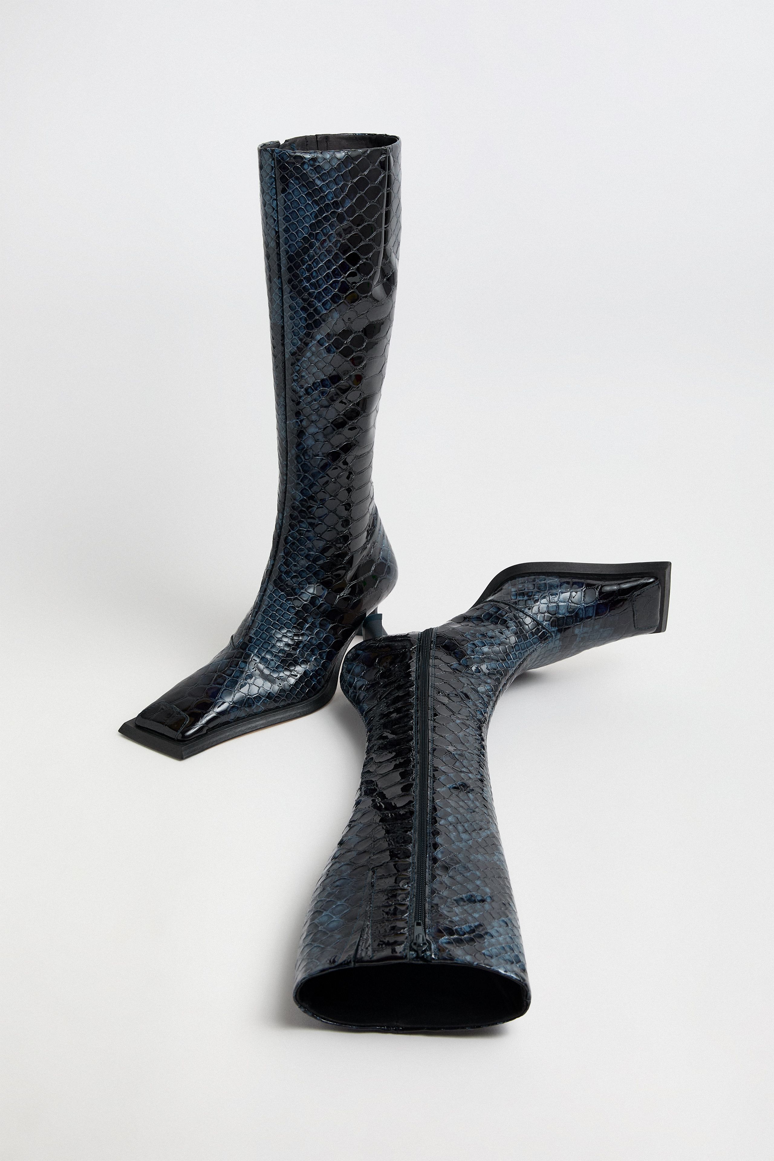 Alfreda Boots Navy Embossed Snake Leather | Miista | Designed & Handmade in Europe