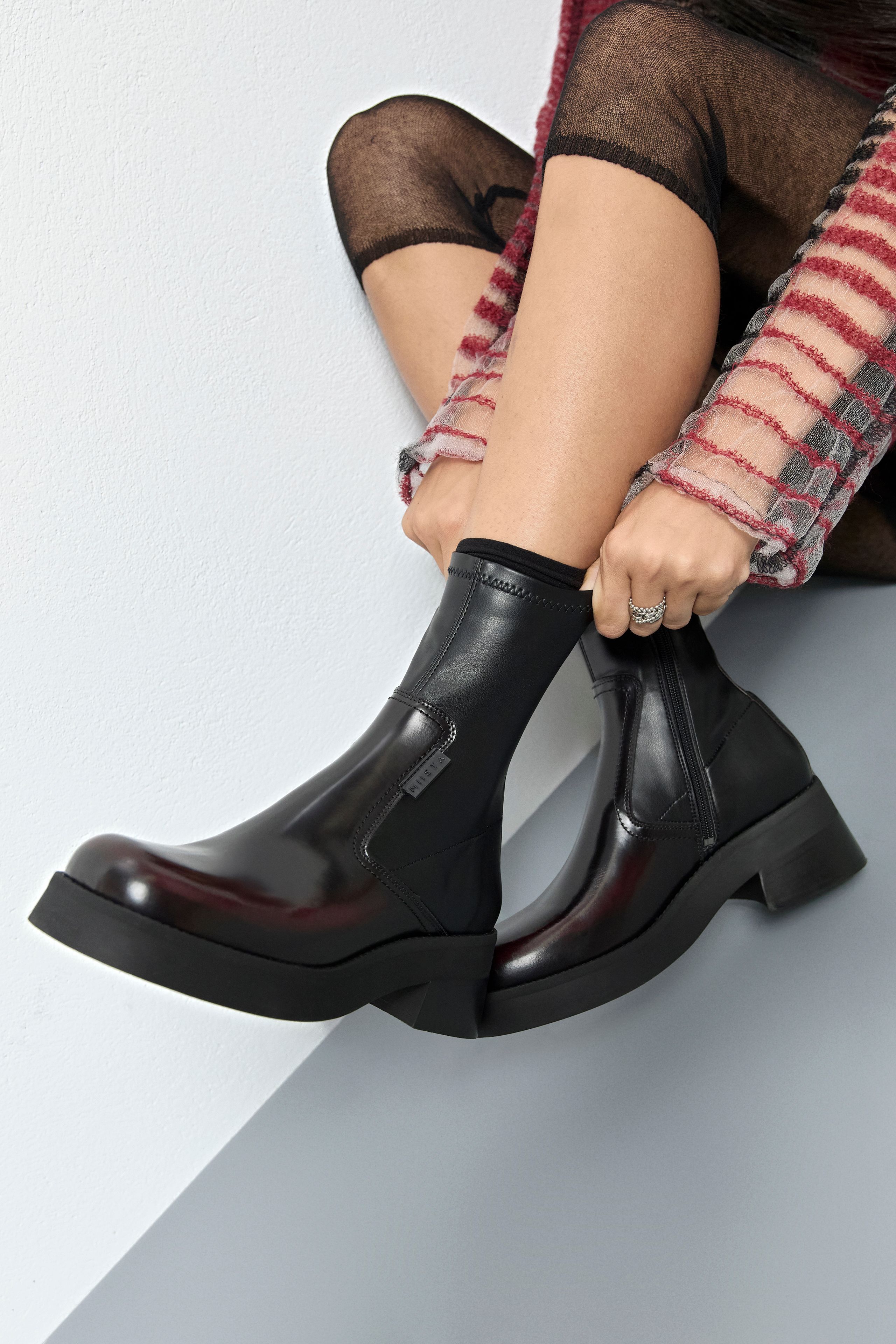 Oliana Boots - Burgundy Brushed Stretch Leather | Miista