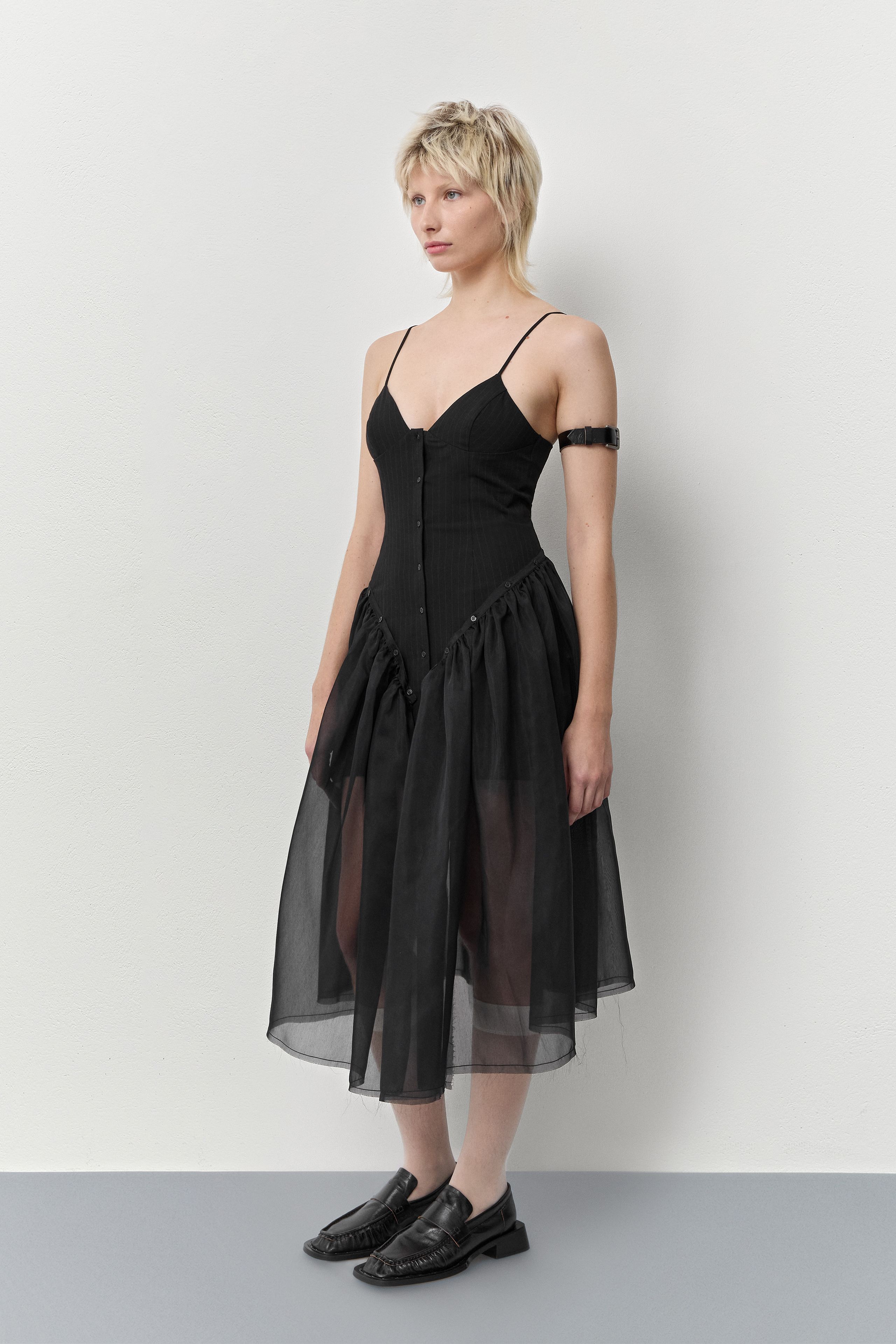 Pauline Pinstripe Black Dress | Miista | Designed & Handmade in Europe