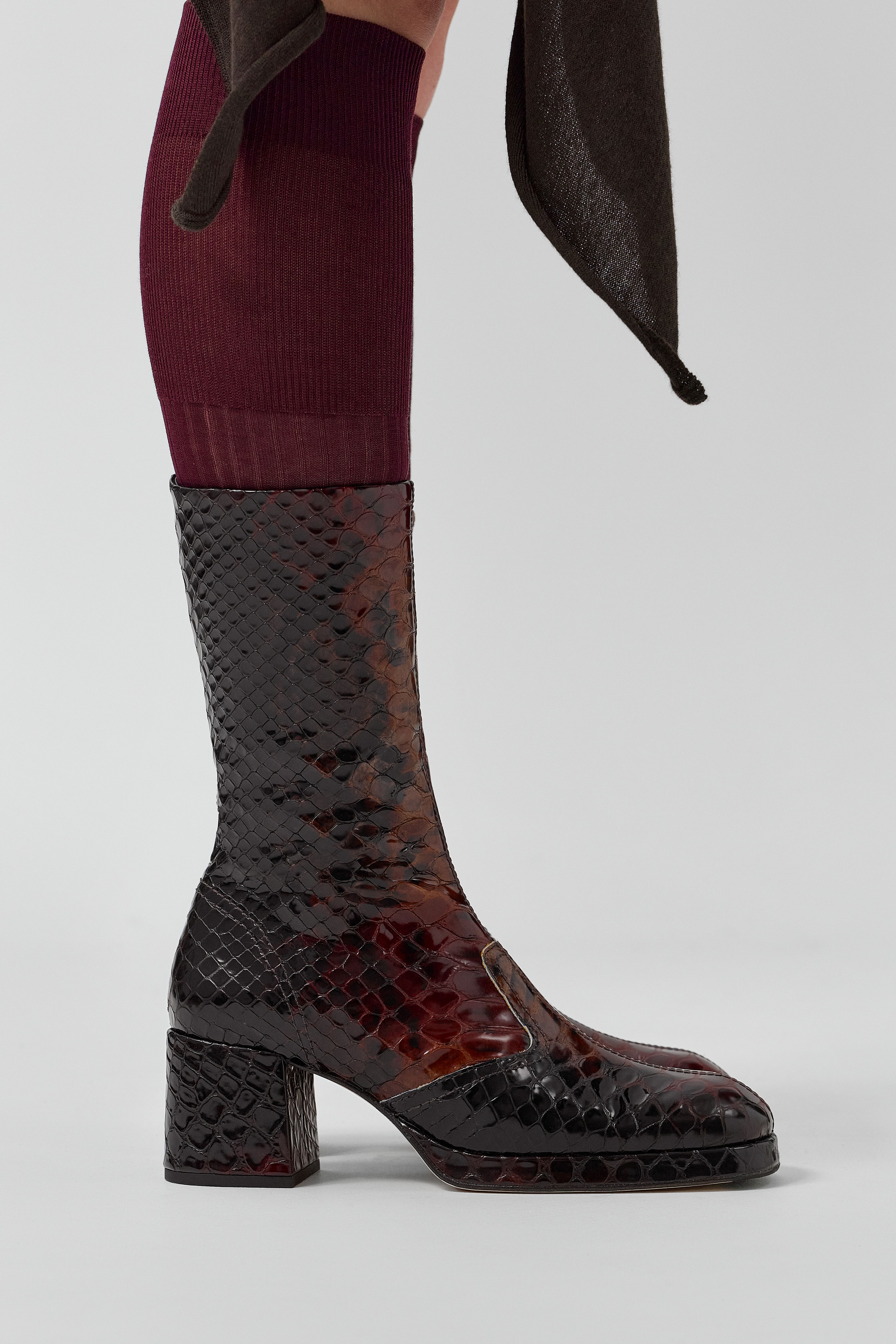 Cass Boots - Tan Snake Embossed Leather | Miista | Designed & Handmade in Europe