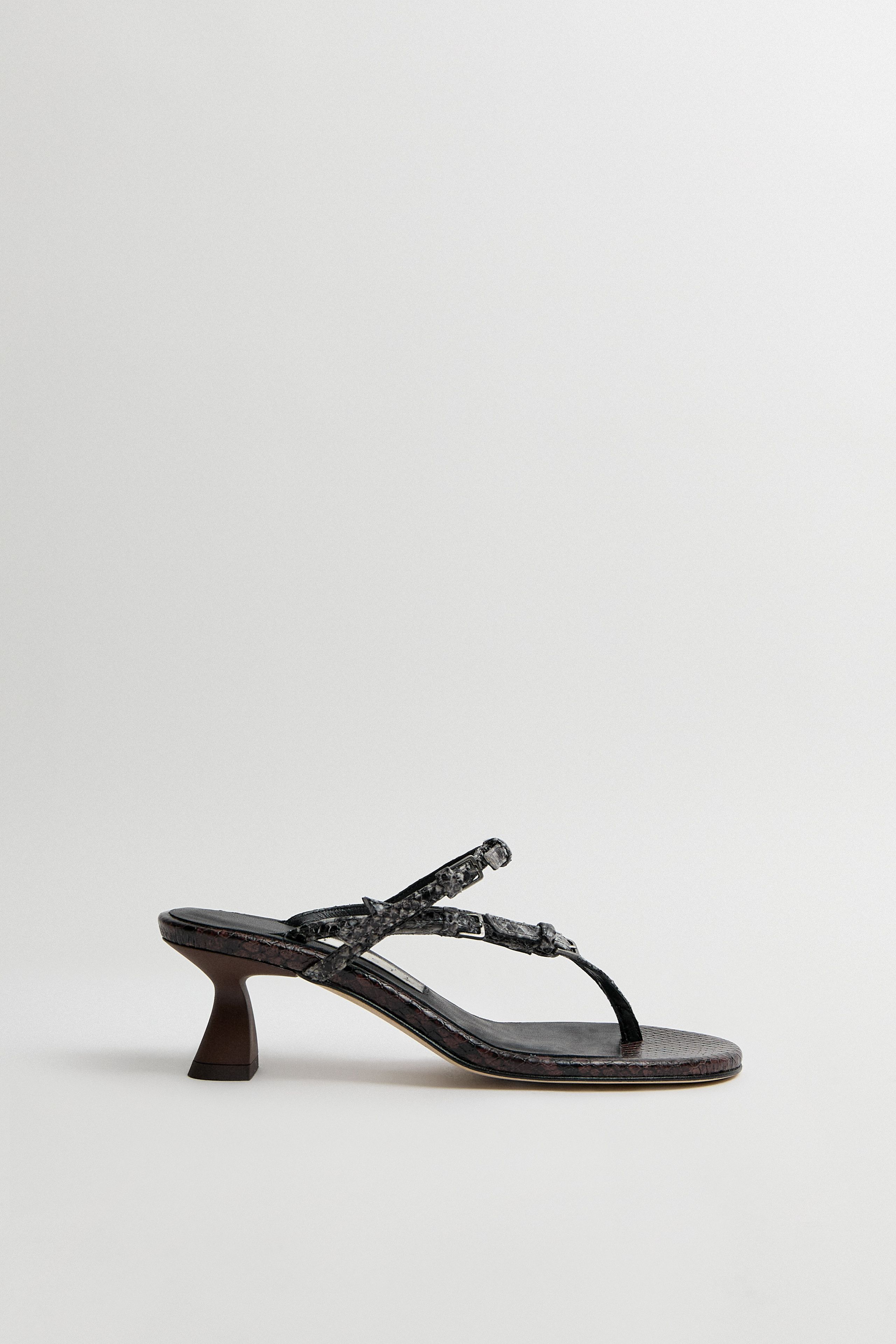 Abisai Brown and Grey Snake Mini Buckled Sandals | Miista | Designed & Handmade in Europe