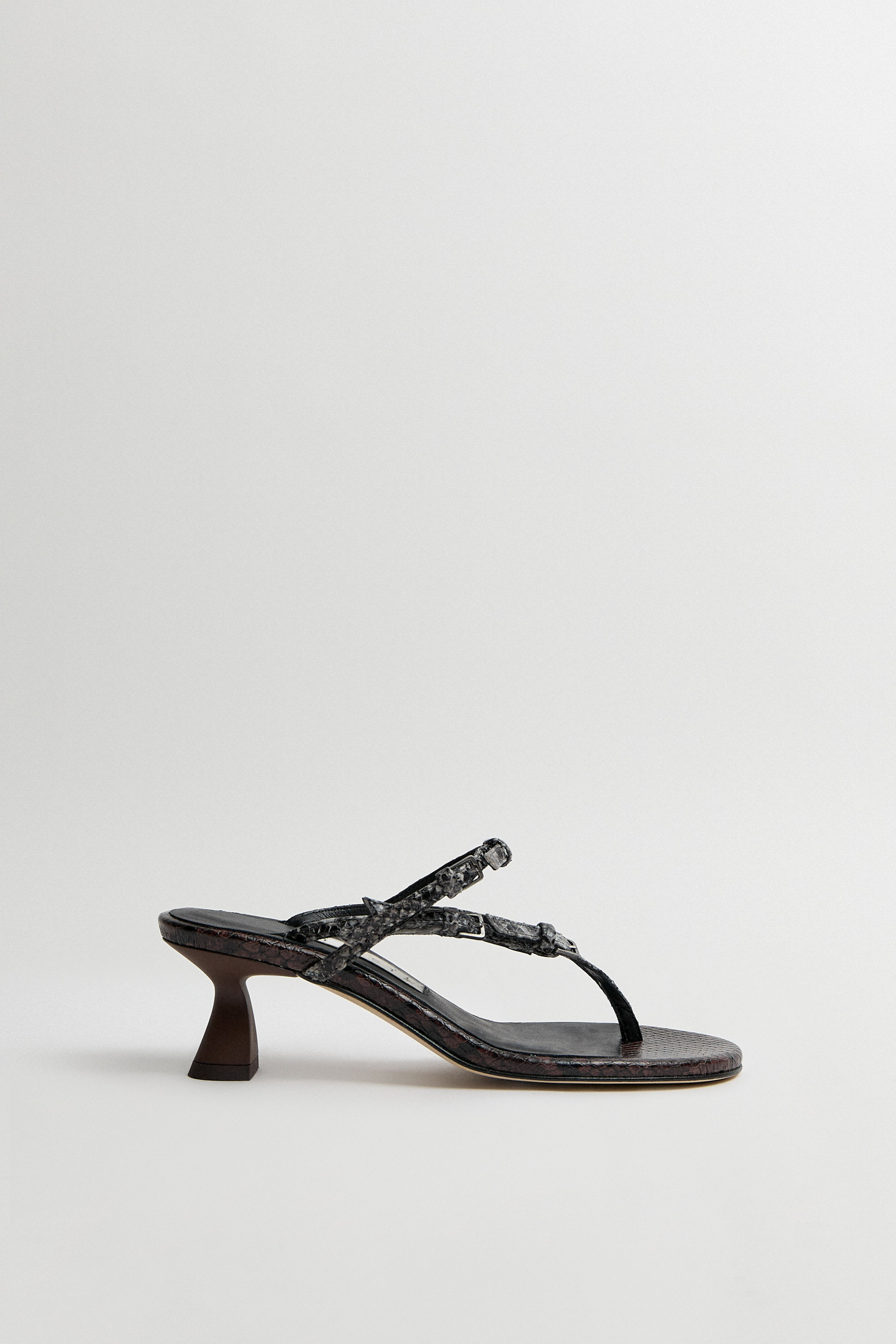 Abisai Brown and Grey Snake Mini Buckled Sandals | Miista | Designed & Handmade in Europe