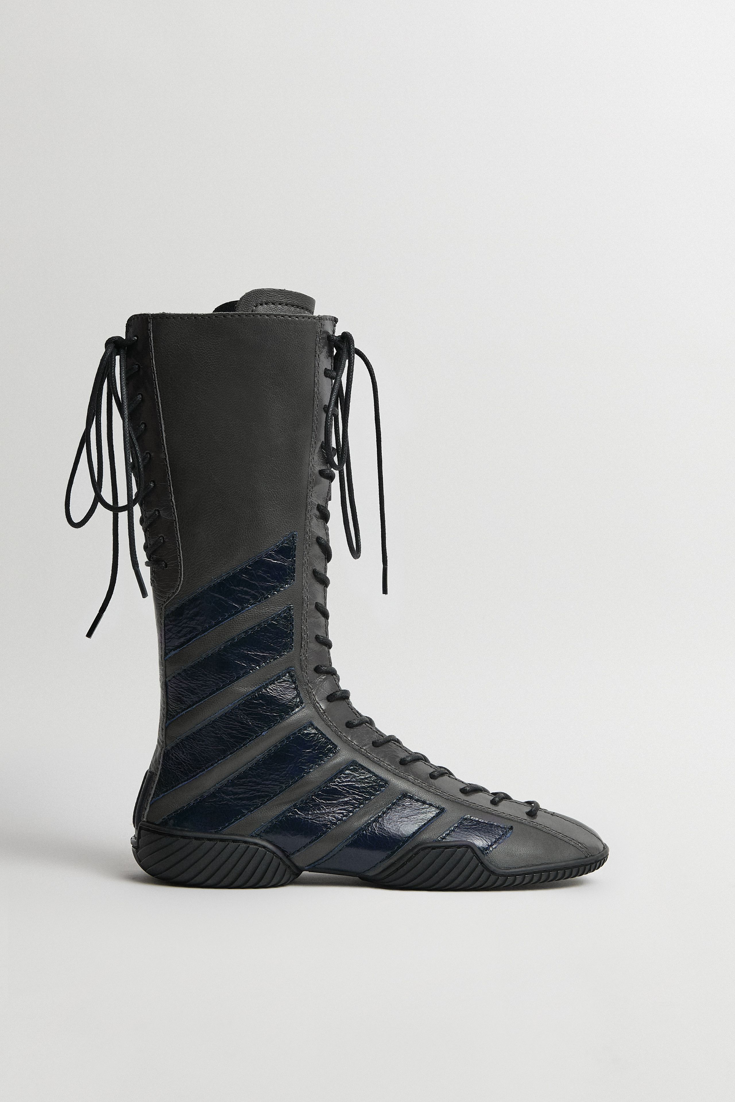 Imogen Grey Navy Lace Sneaker Boots | Miista | Designed & Handmade in Europe