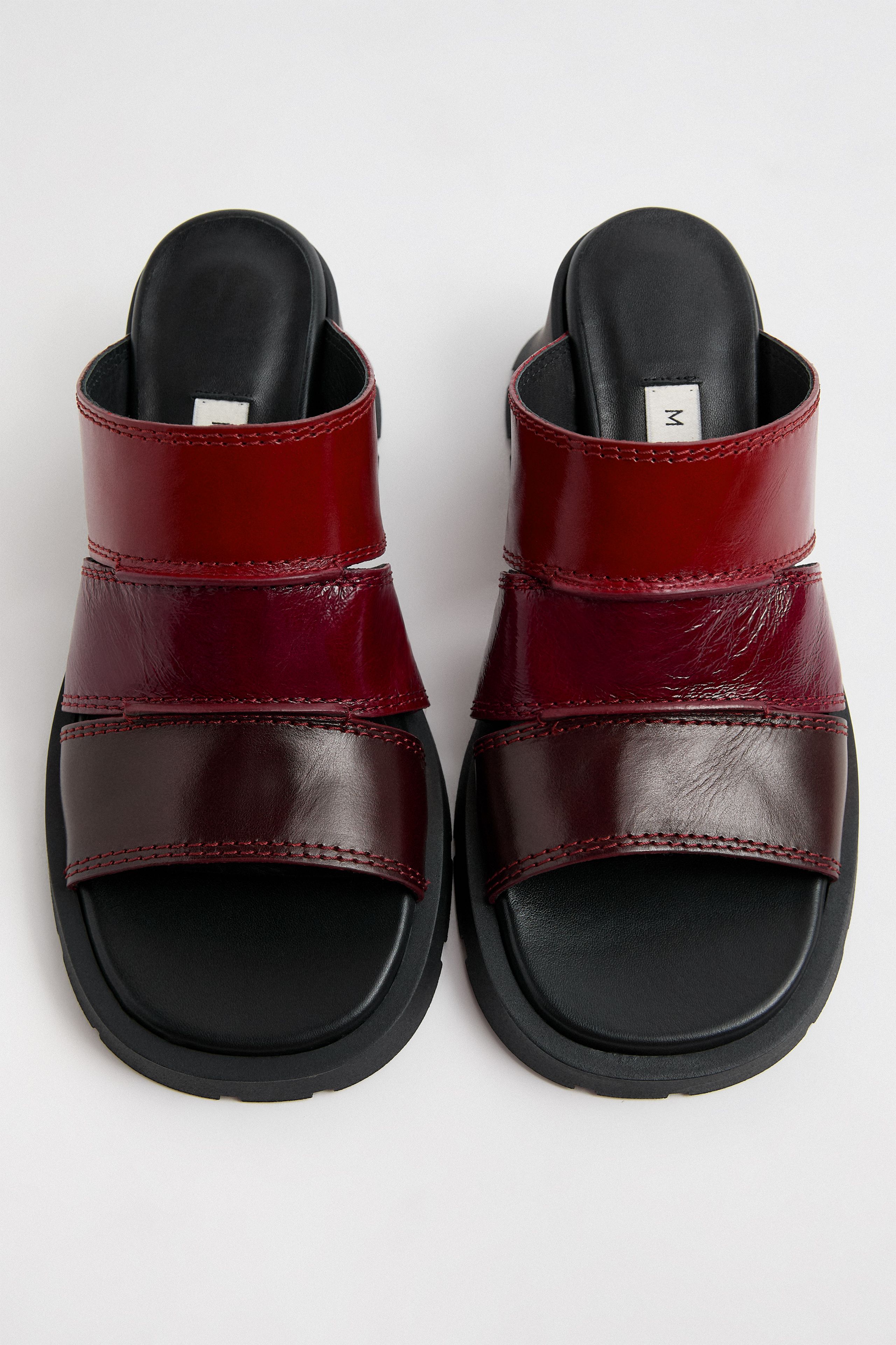 Jadzia Sandals - Burgundy Patchwork Shiny Leather | Miista