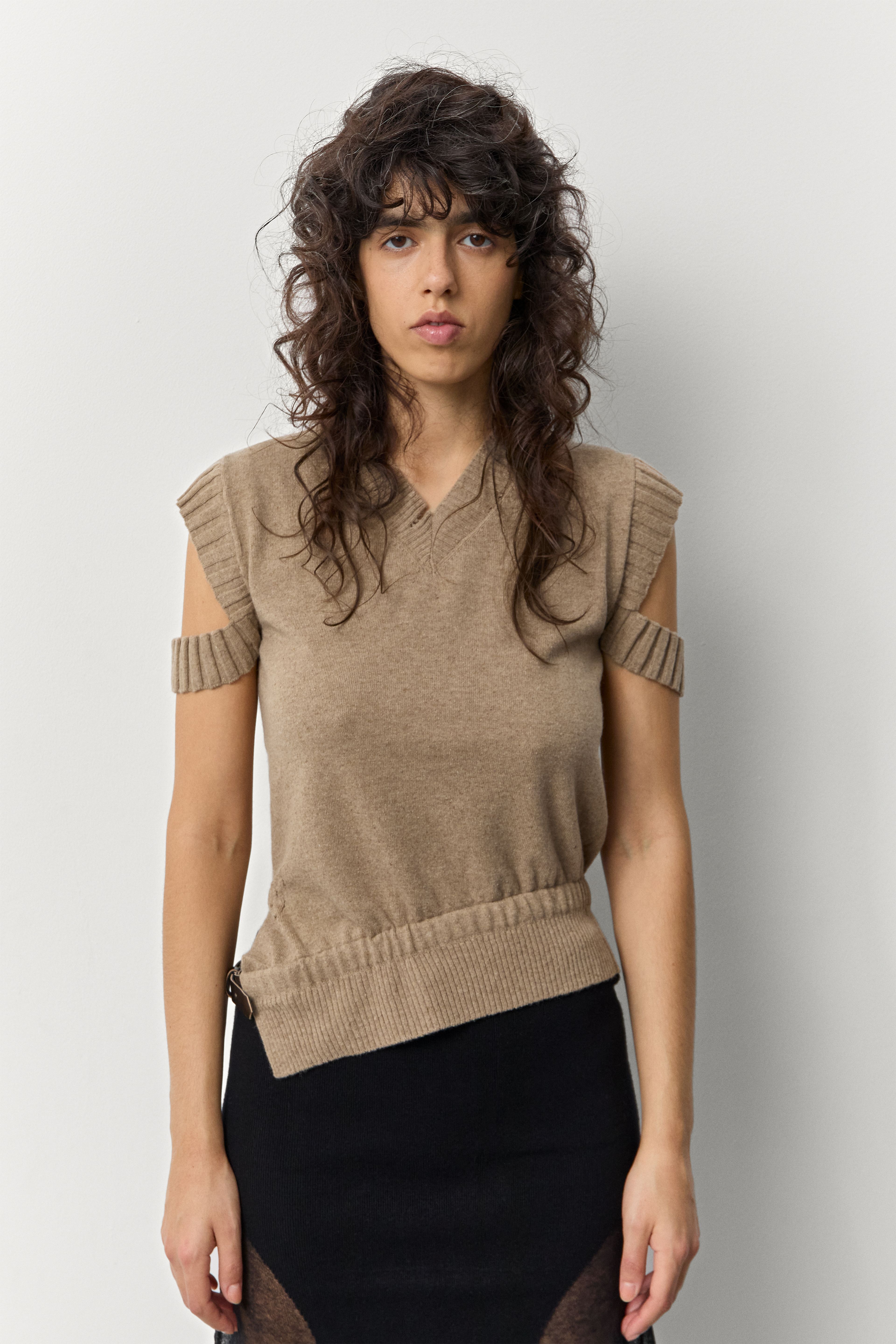 Cora Camel Belt Knit Vest | Miista | Designed & Handmade in Europe