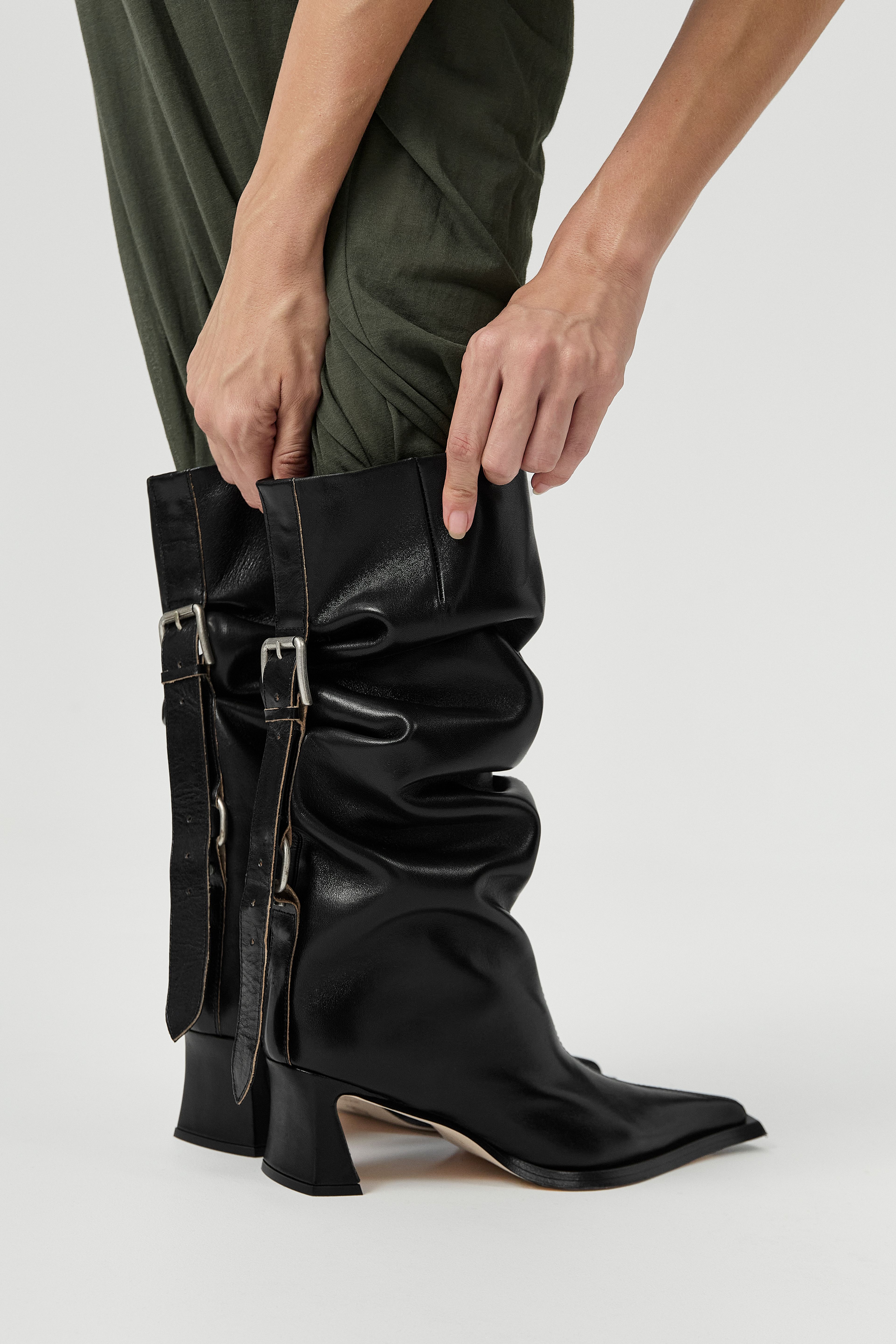 Charlene Black Back Belt Tall Boots | Miista | Designed & Handmade in Europe