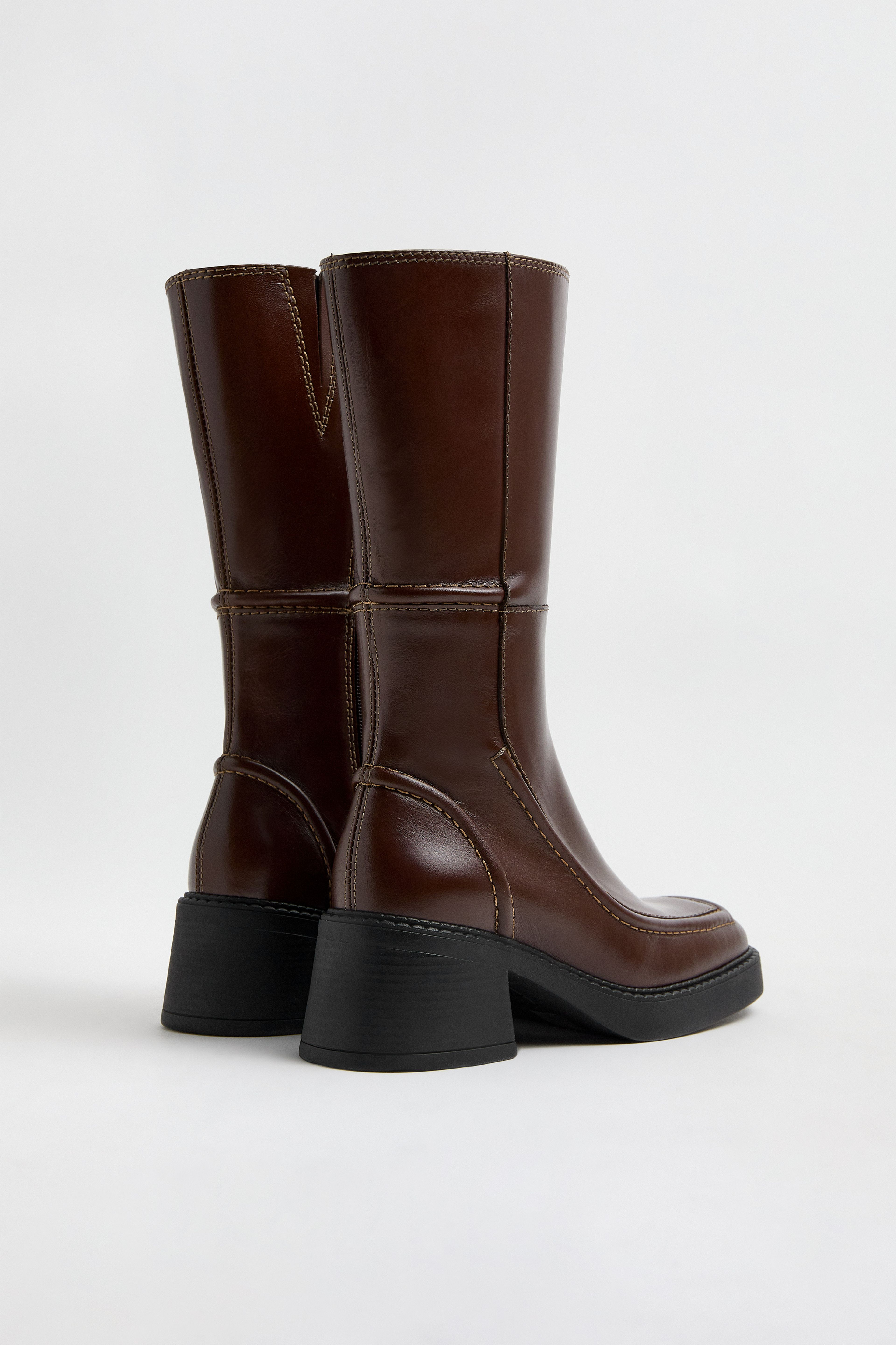 Dagmara Boots - Brown Leather Cream Stitching | Miista | Designed & Handmade in Europe