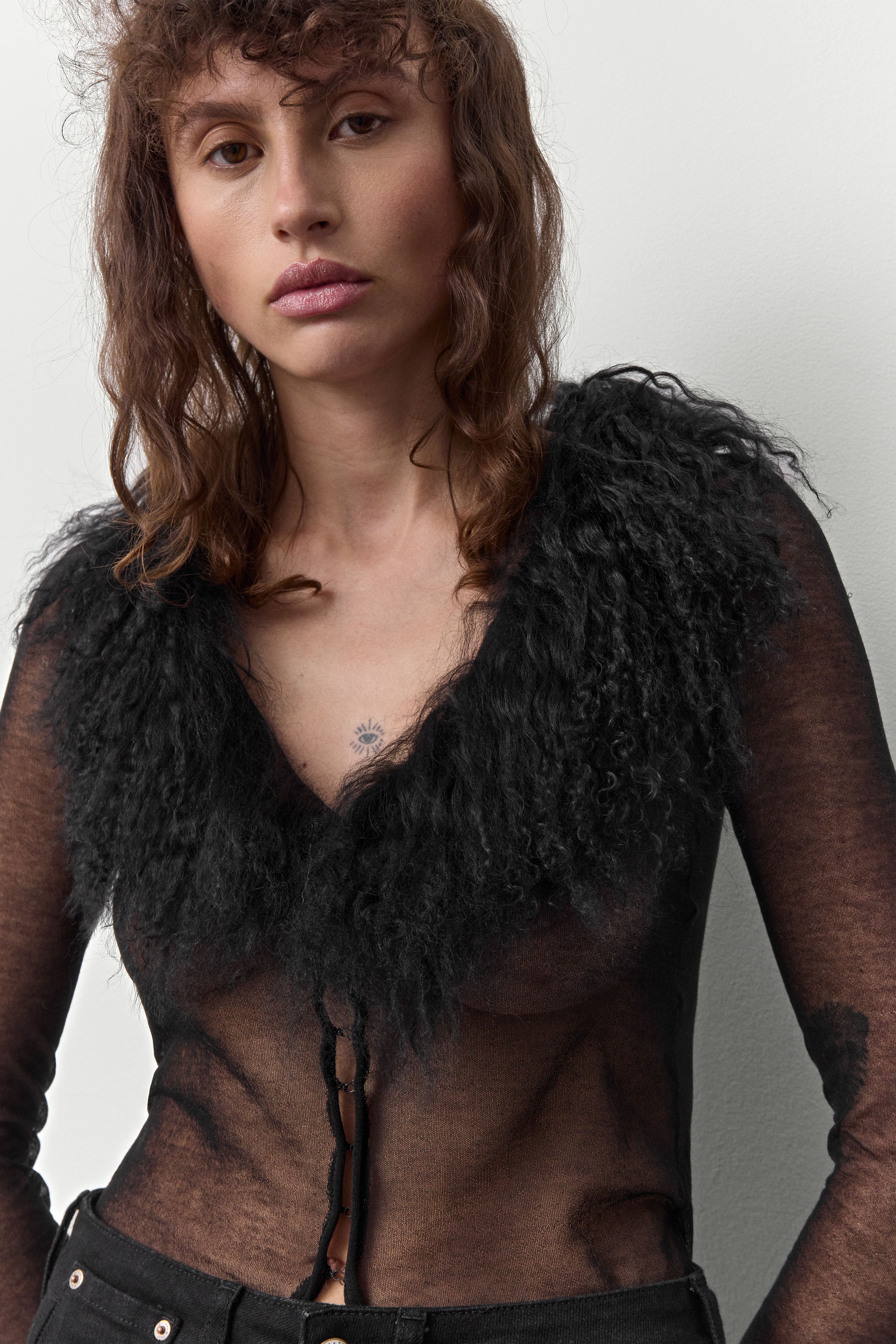 Ripley Black Fuzzy Collar Mini Knit Jacket | Miista | Designed & Handmade in Europe