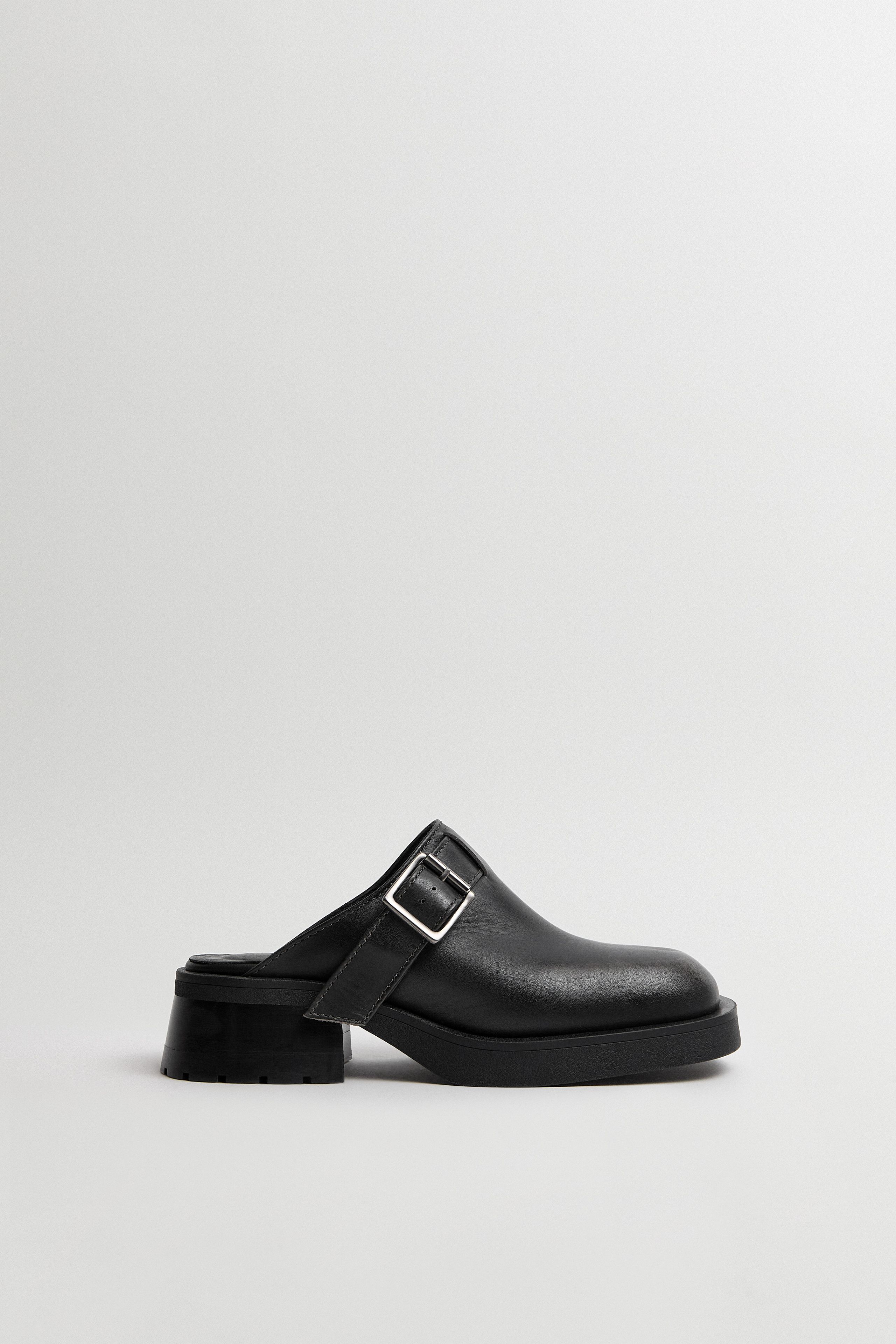 Aroa Mules - Dark Grey Brush Off Leather | Miista