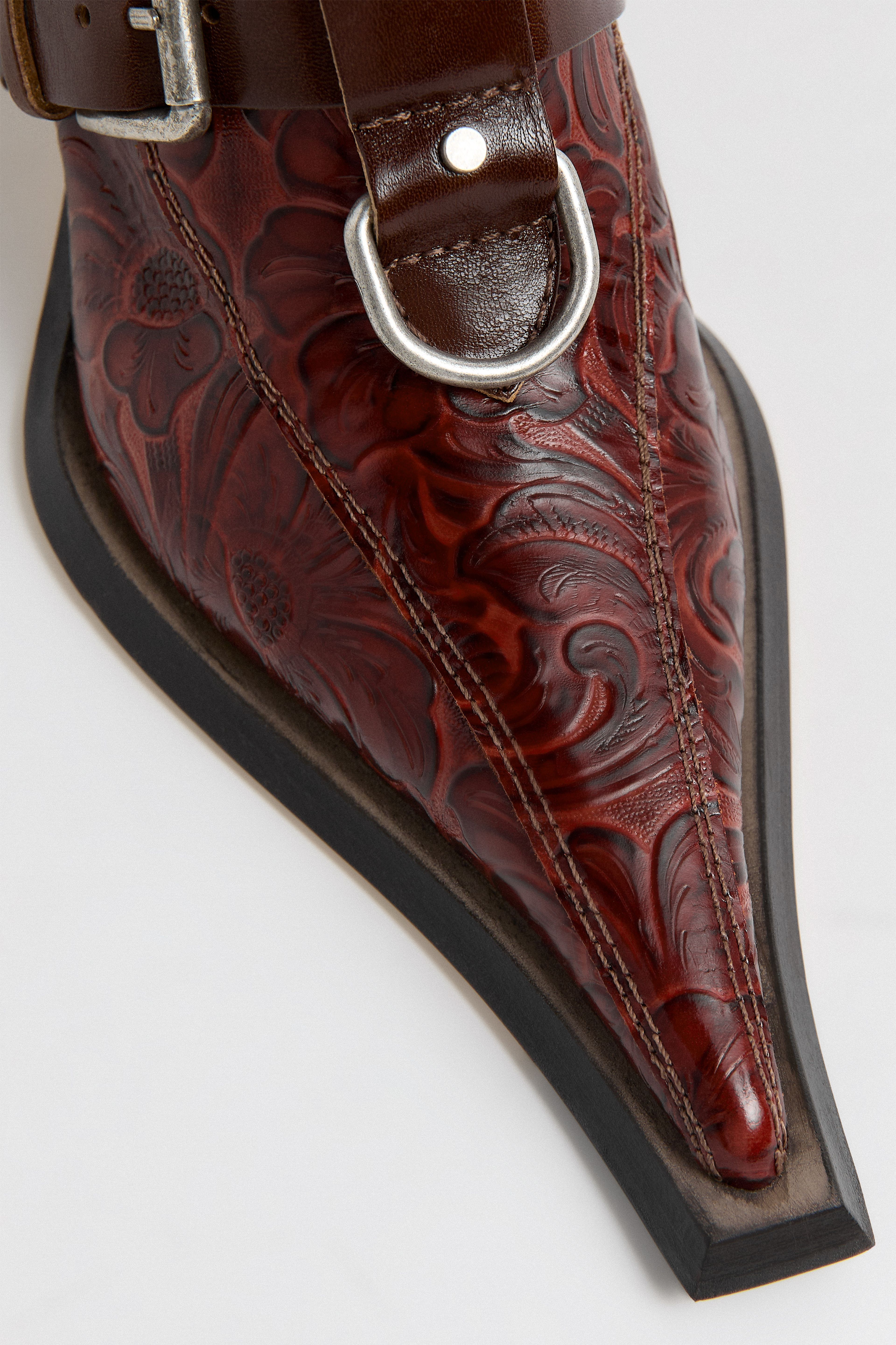 Eliya Brick Embossed Buckled Tall Boots | Miista | Designed & Handmade in Europe