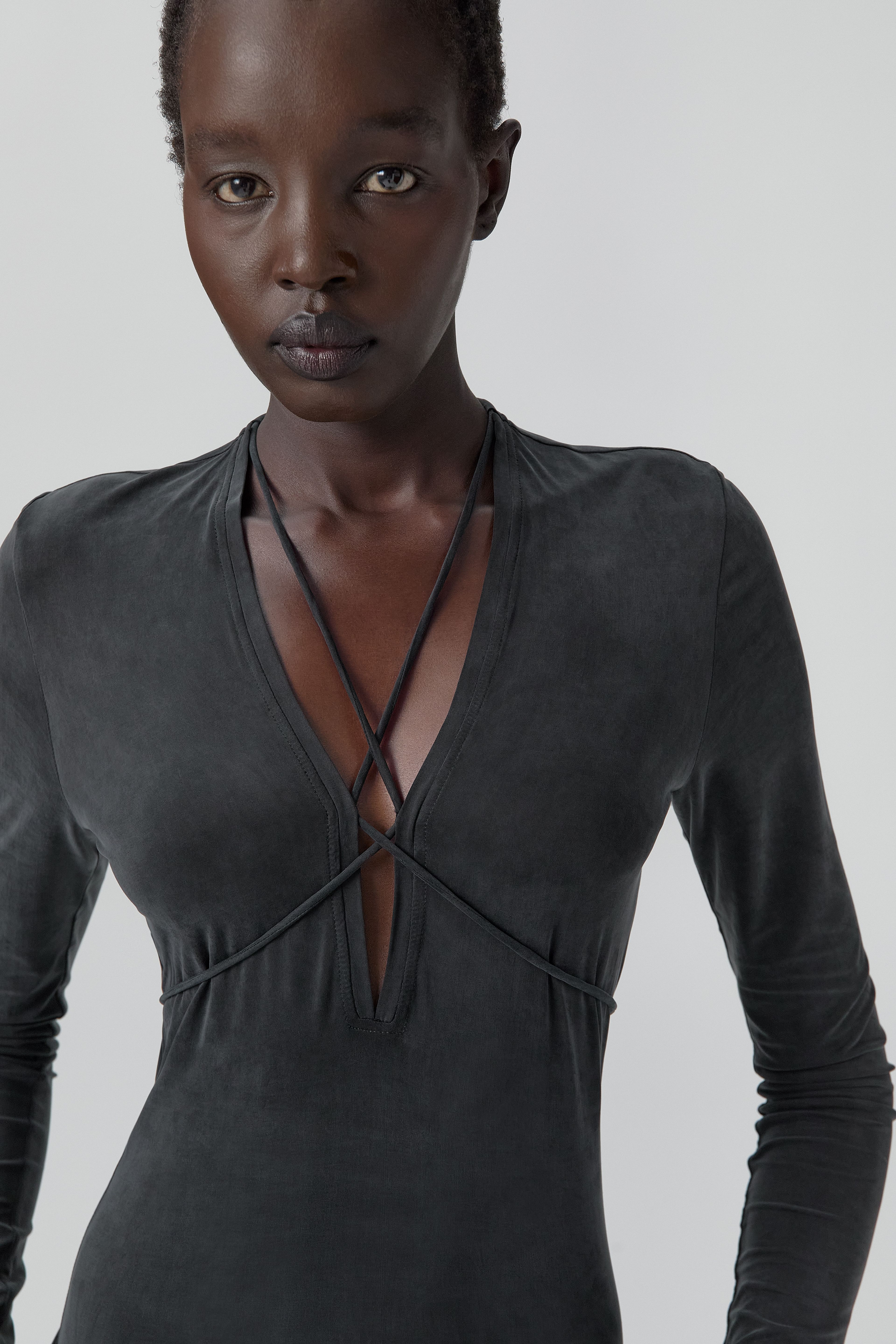 Alicja Dress - Washed Black Ribbed Cupro | Miista | Designed & Handmade in Europe