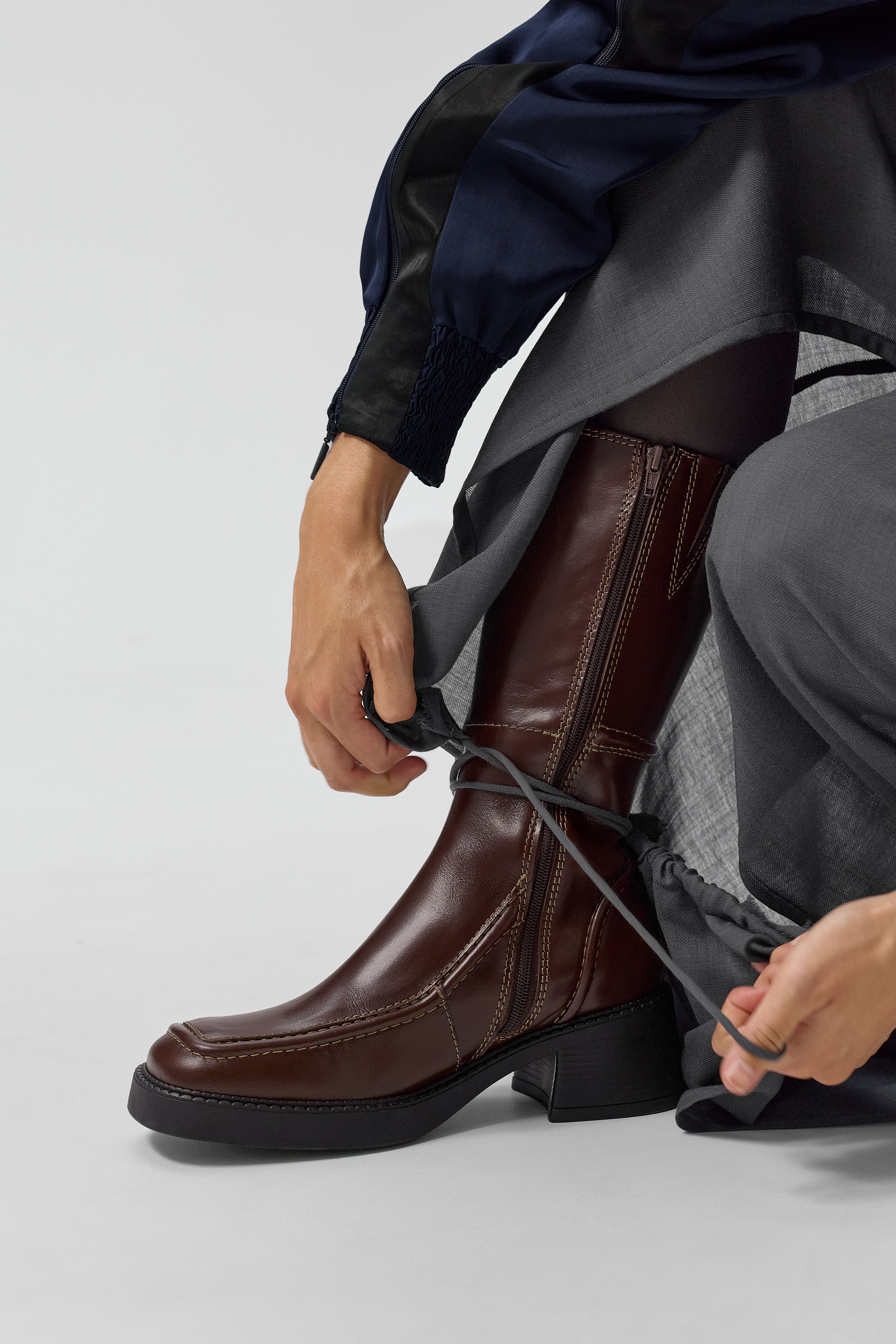 Dagmara Boots - Brown Leather Cream Stitching | Miista | Designed & Handmade in Europe