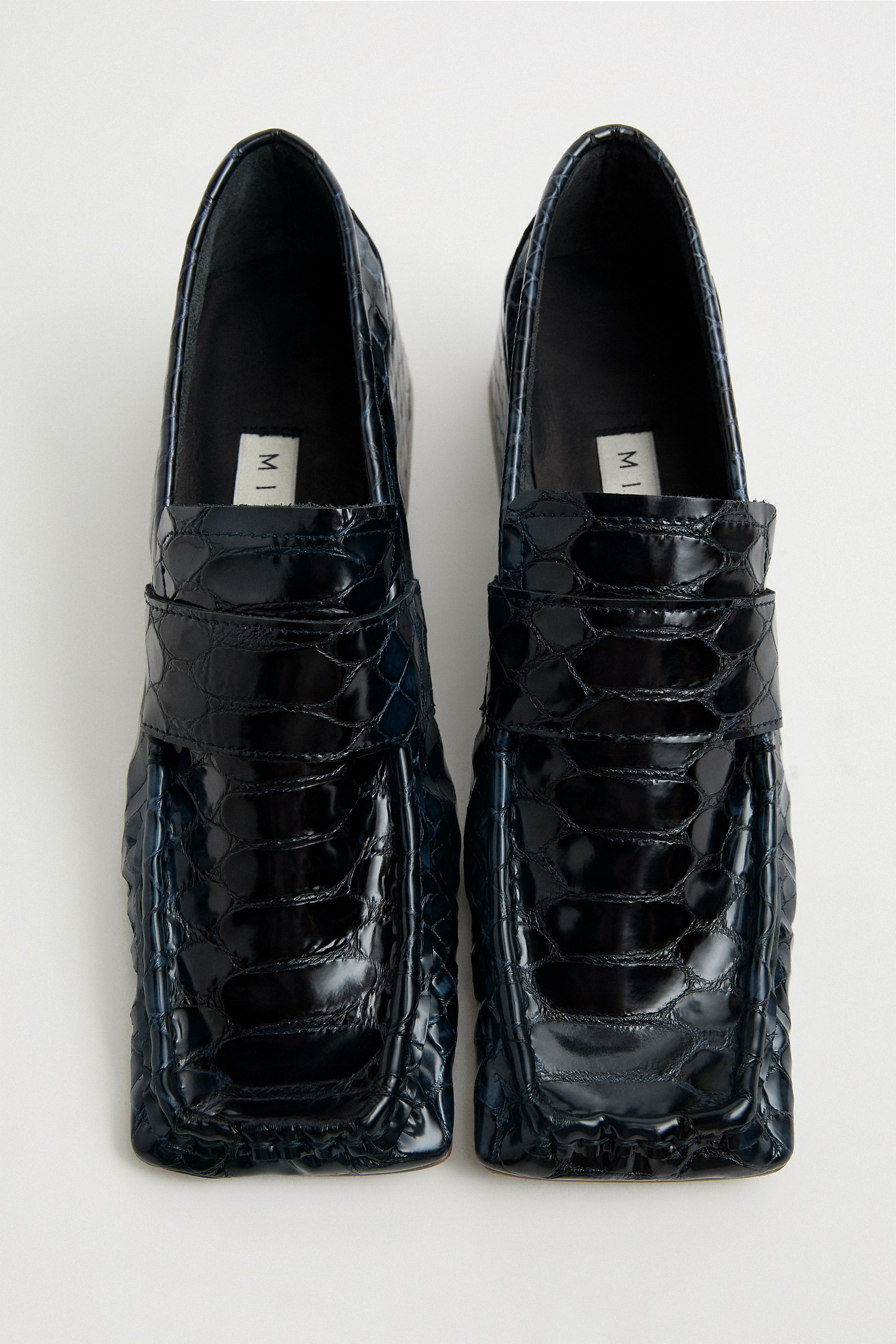 Serena Loafer Navy Embossed Snake Leather | Miista | Designed & Handmade in Europe