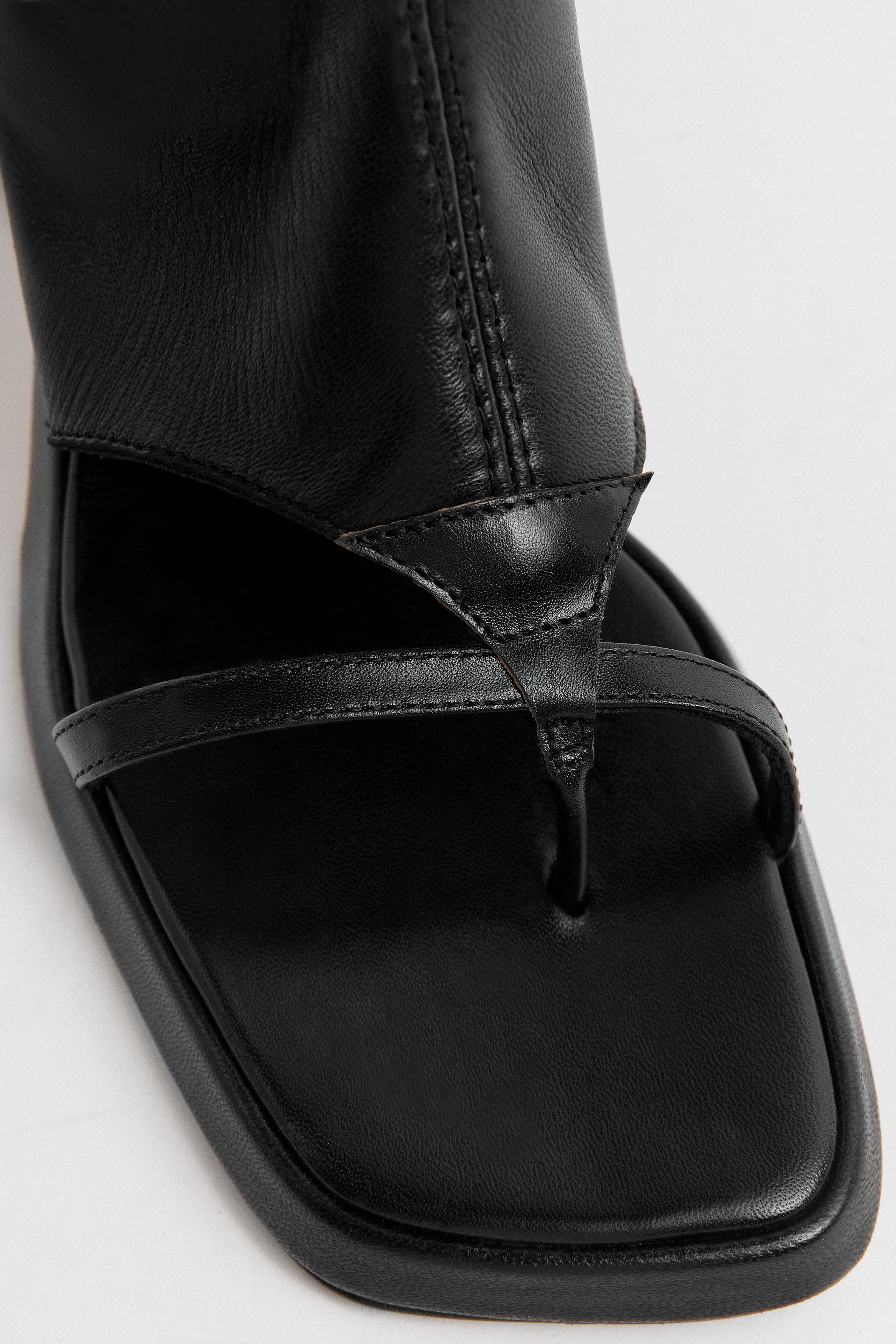 Sajana Black Thonge Heeled Sandal Tall Boots | Miista | Designed & Handmade in Europe