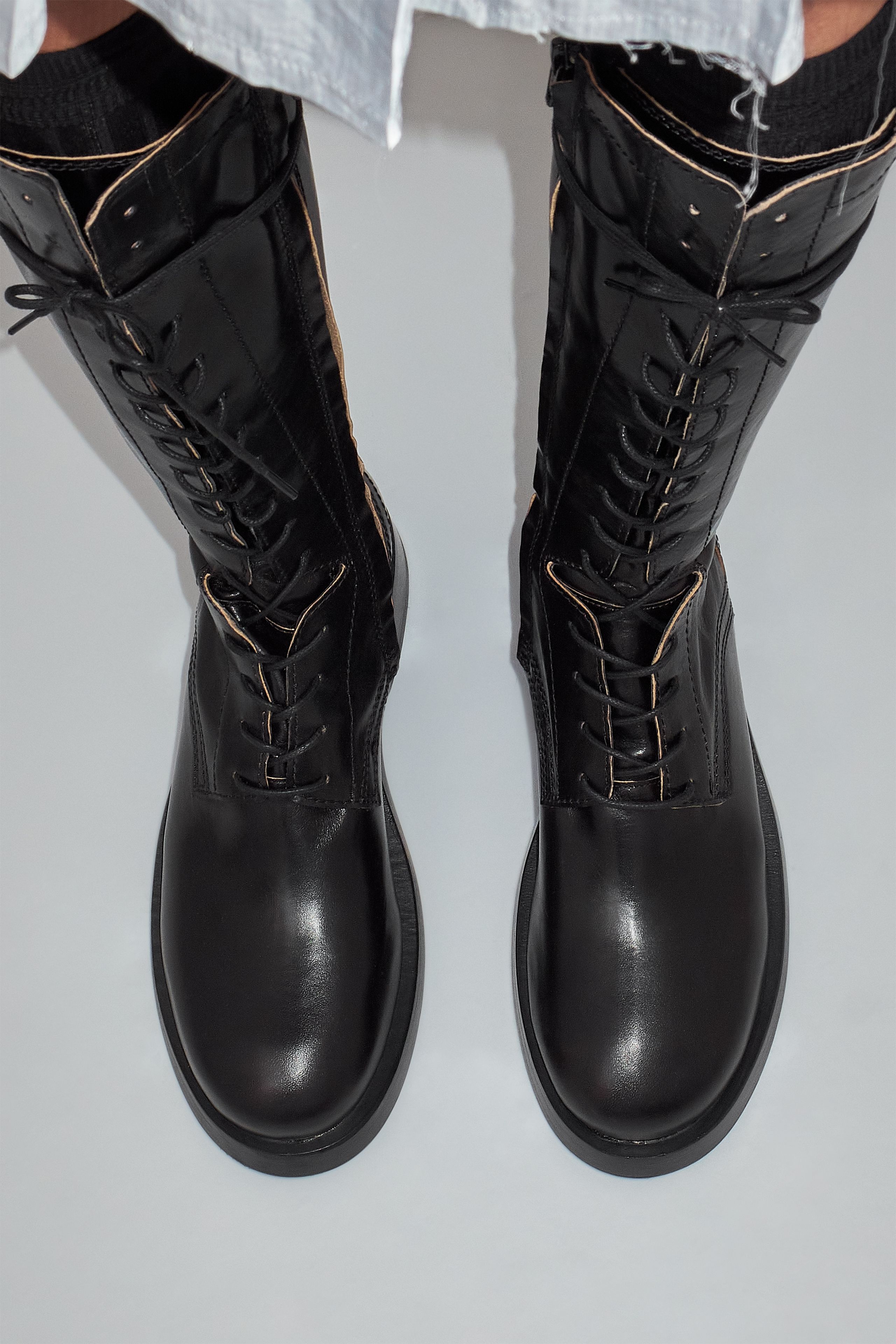 Mera Black Cord Lace Tall Boots | Miista
