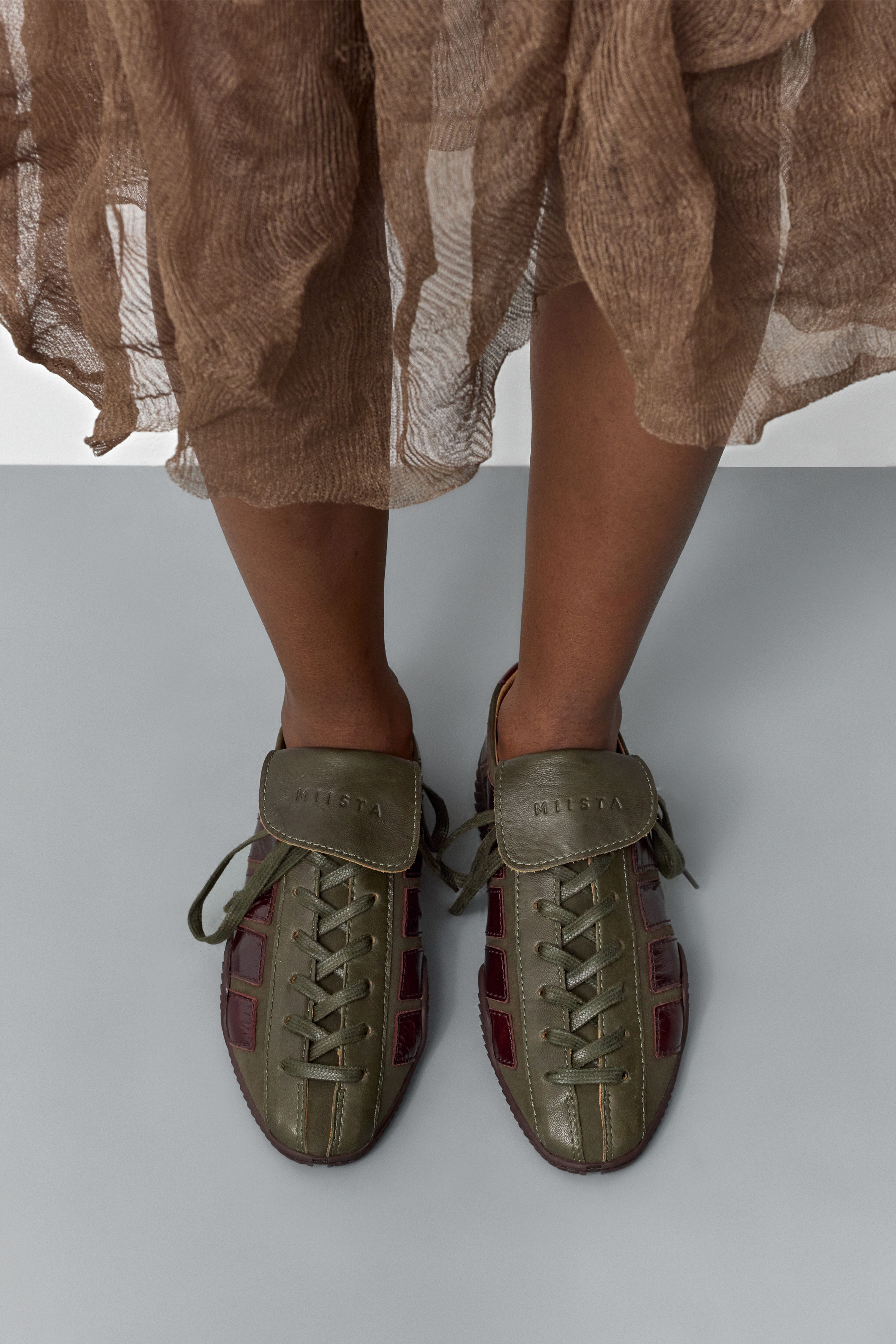 Nikoletta Khaki And Brown Sneakers | Miista | Designed & Handmade in Europe