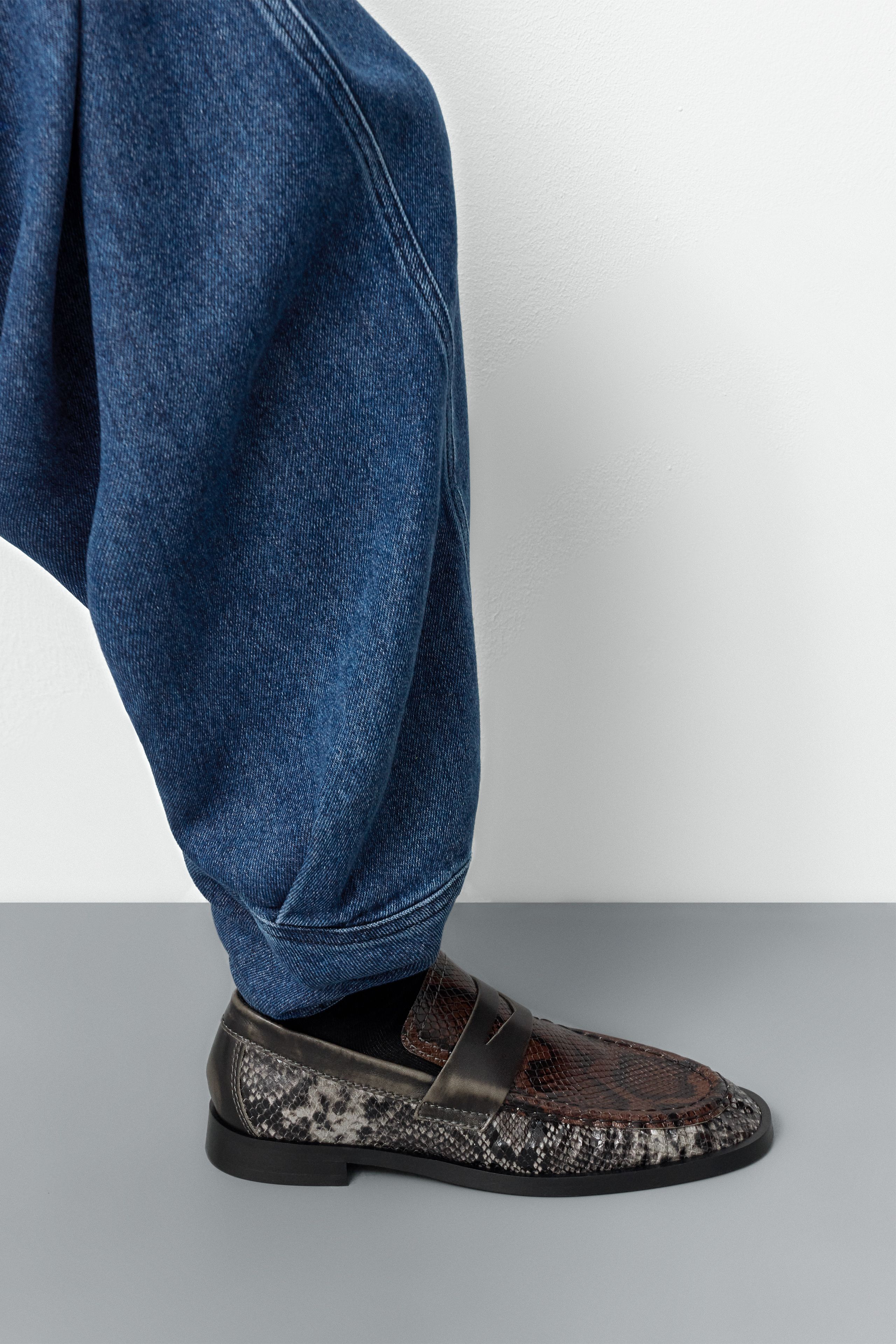 Zita Loafers - Grey Snake Embossed Leather | Miista