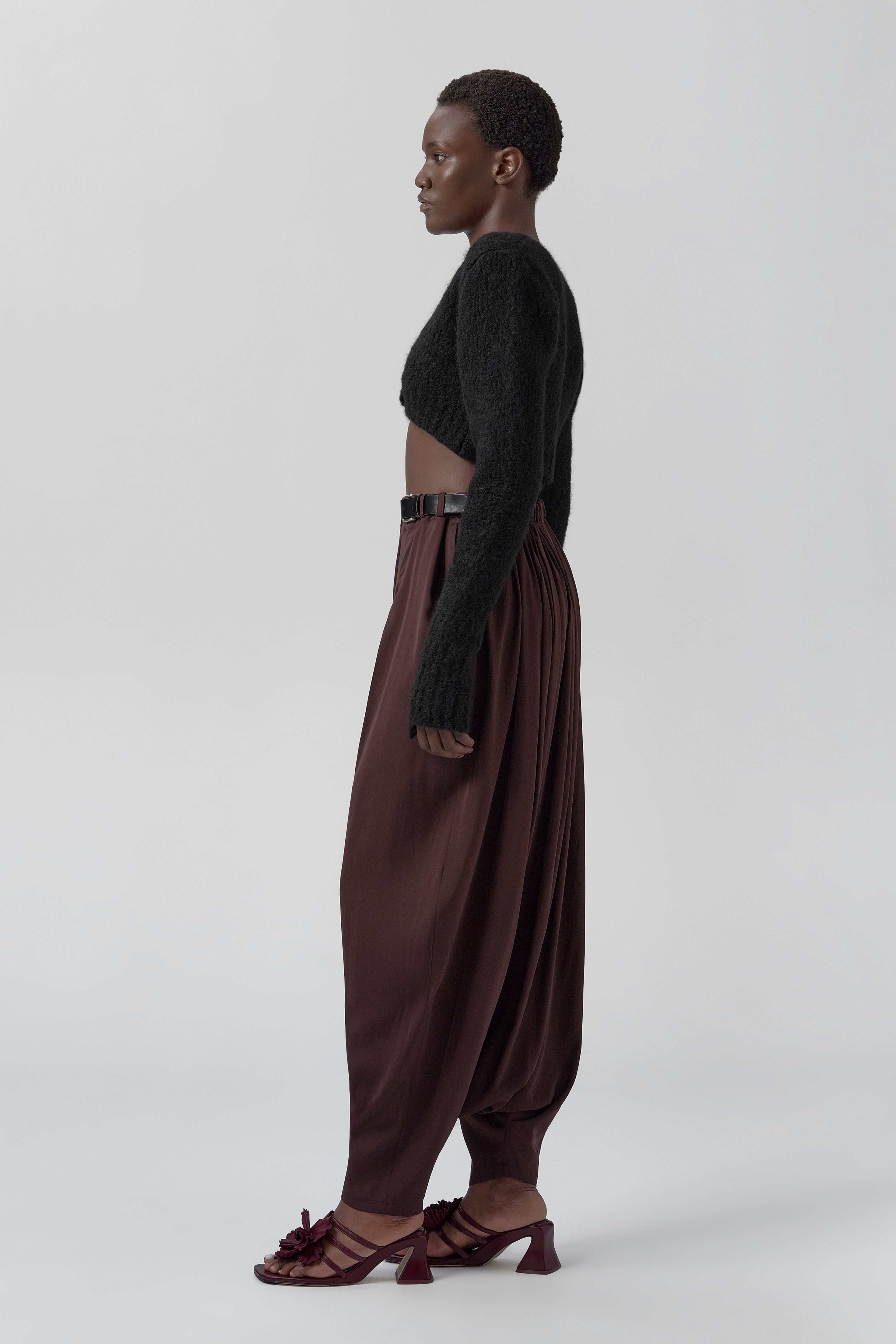 Gina Trousers - Burgundy Cupro | Miista | Designed & Handmade in Europe