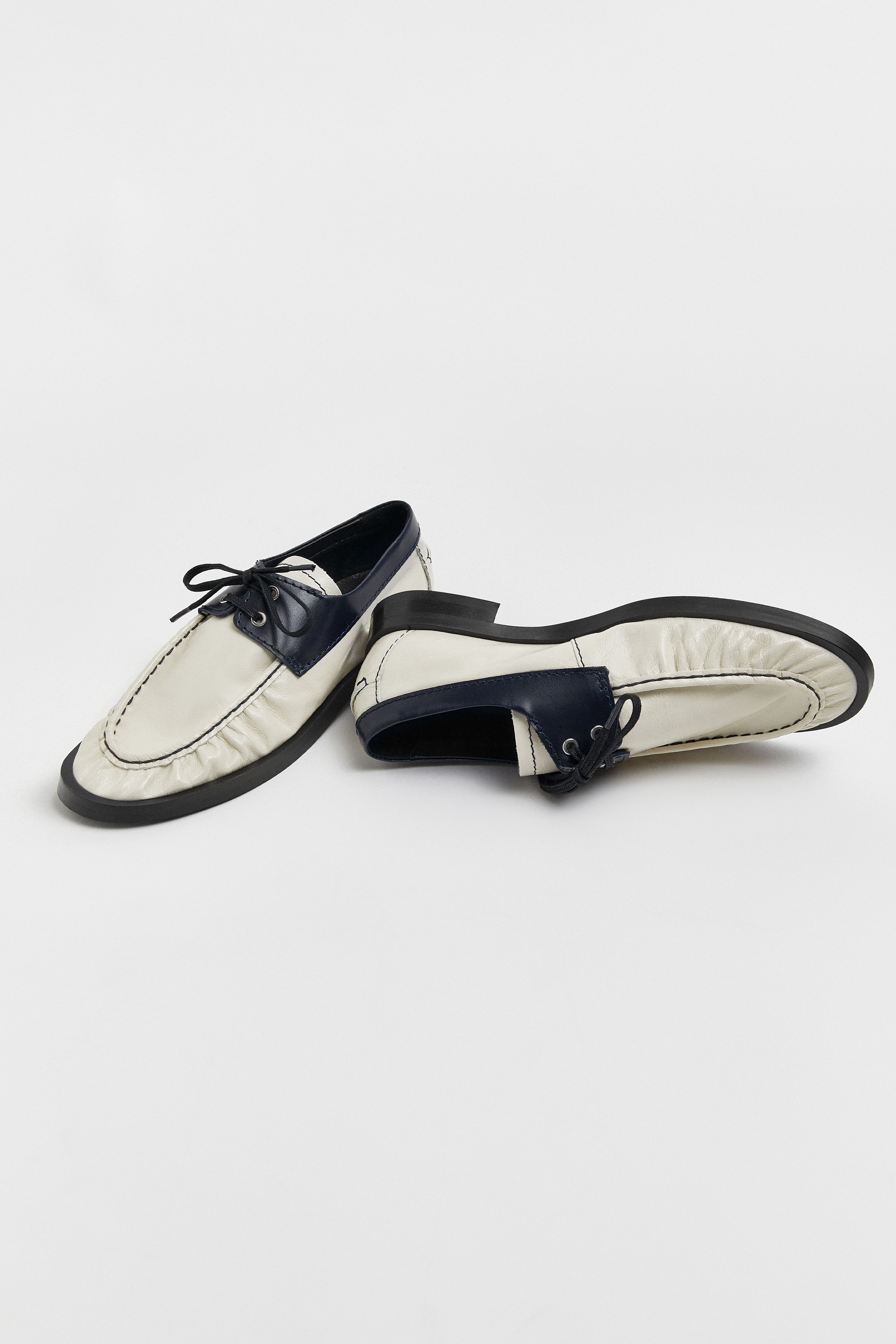 Edelira Cream Navy Bicolor Derby Loafers | Designed & Handmade in Europe