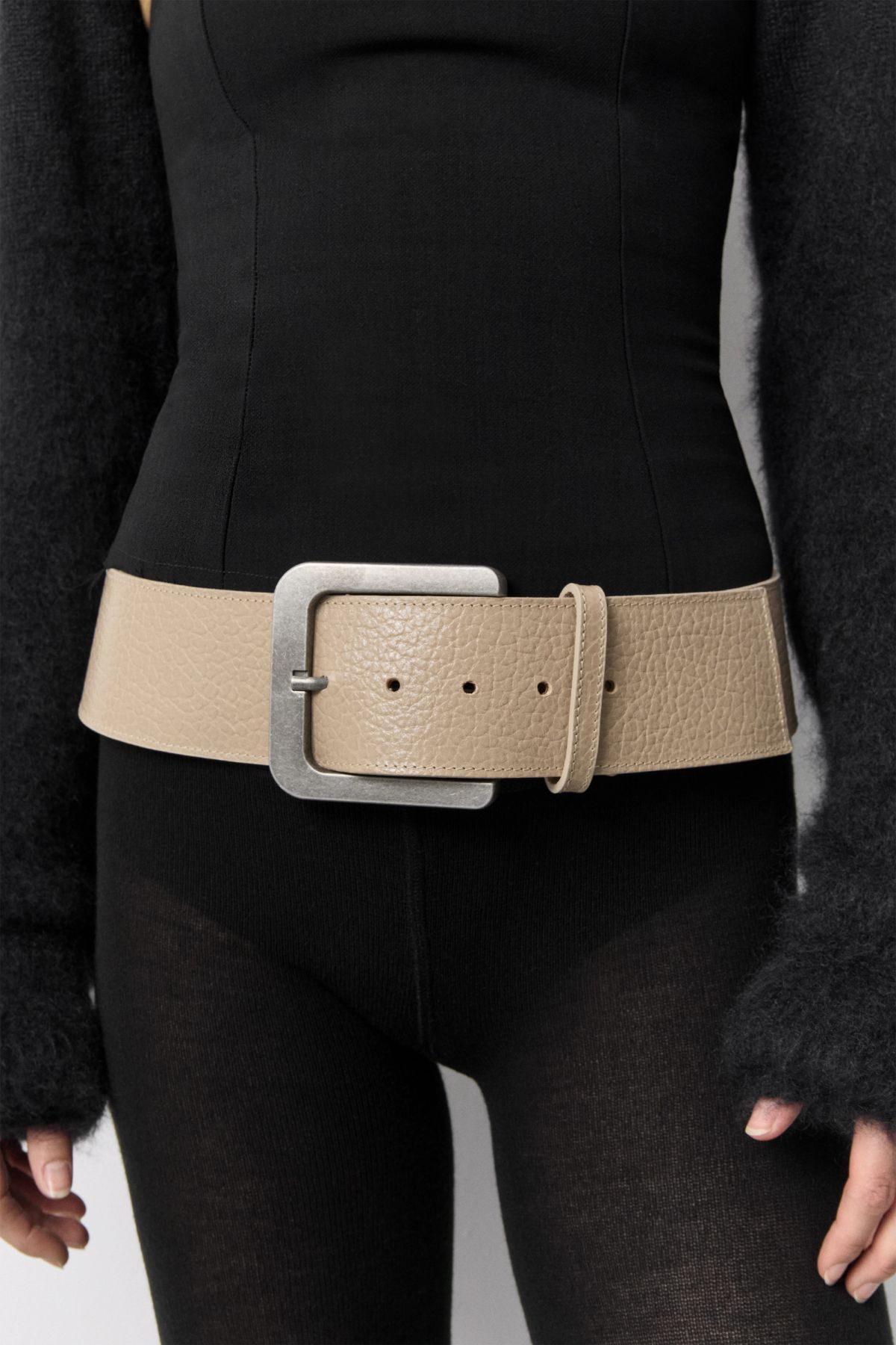Erika Belt - Cream Grainy Leather | Miista