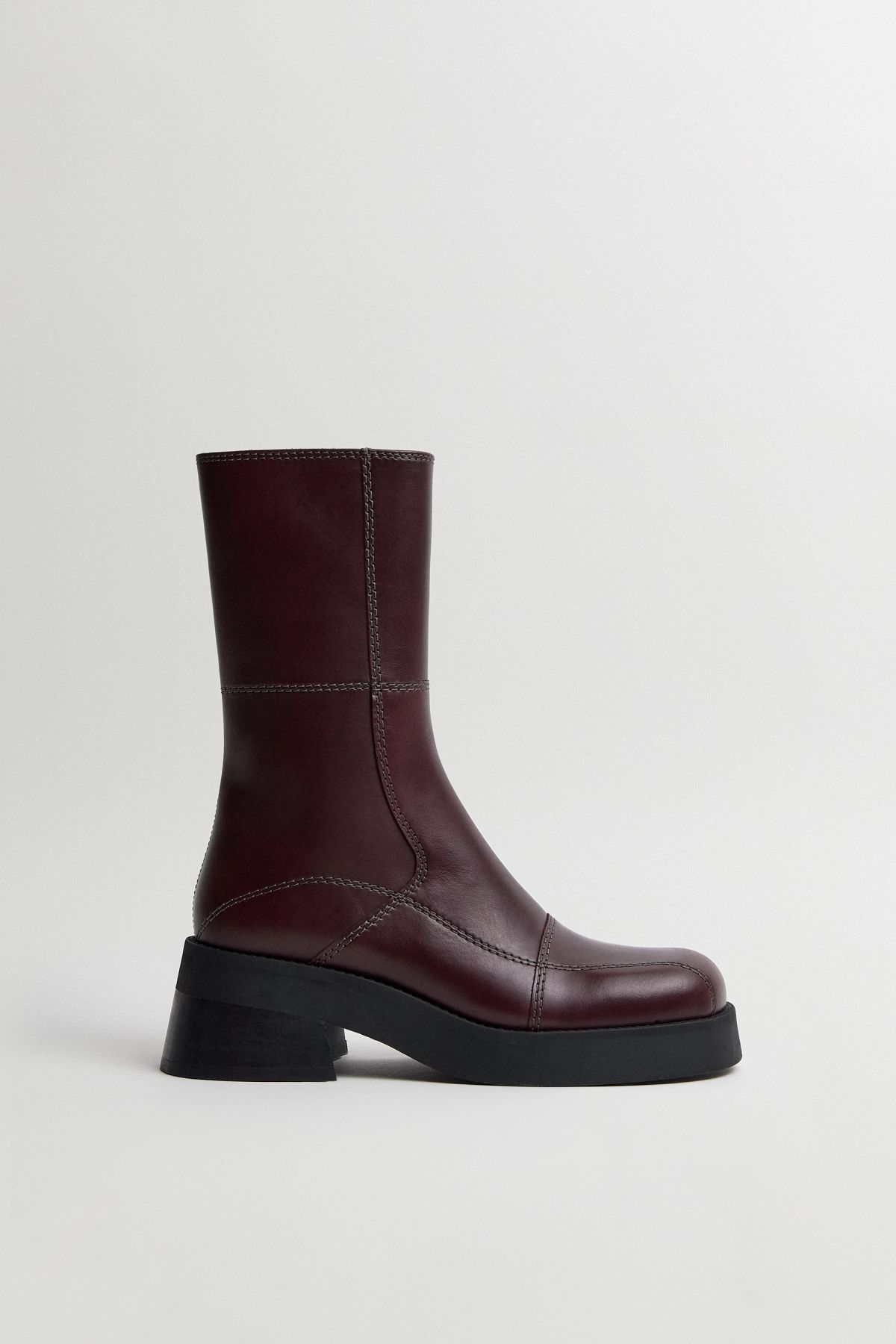 Heya Boots - Burgundy Leather Grey Stitching