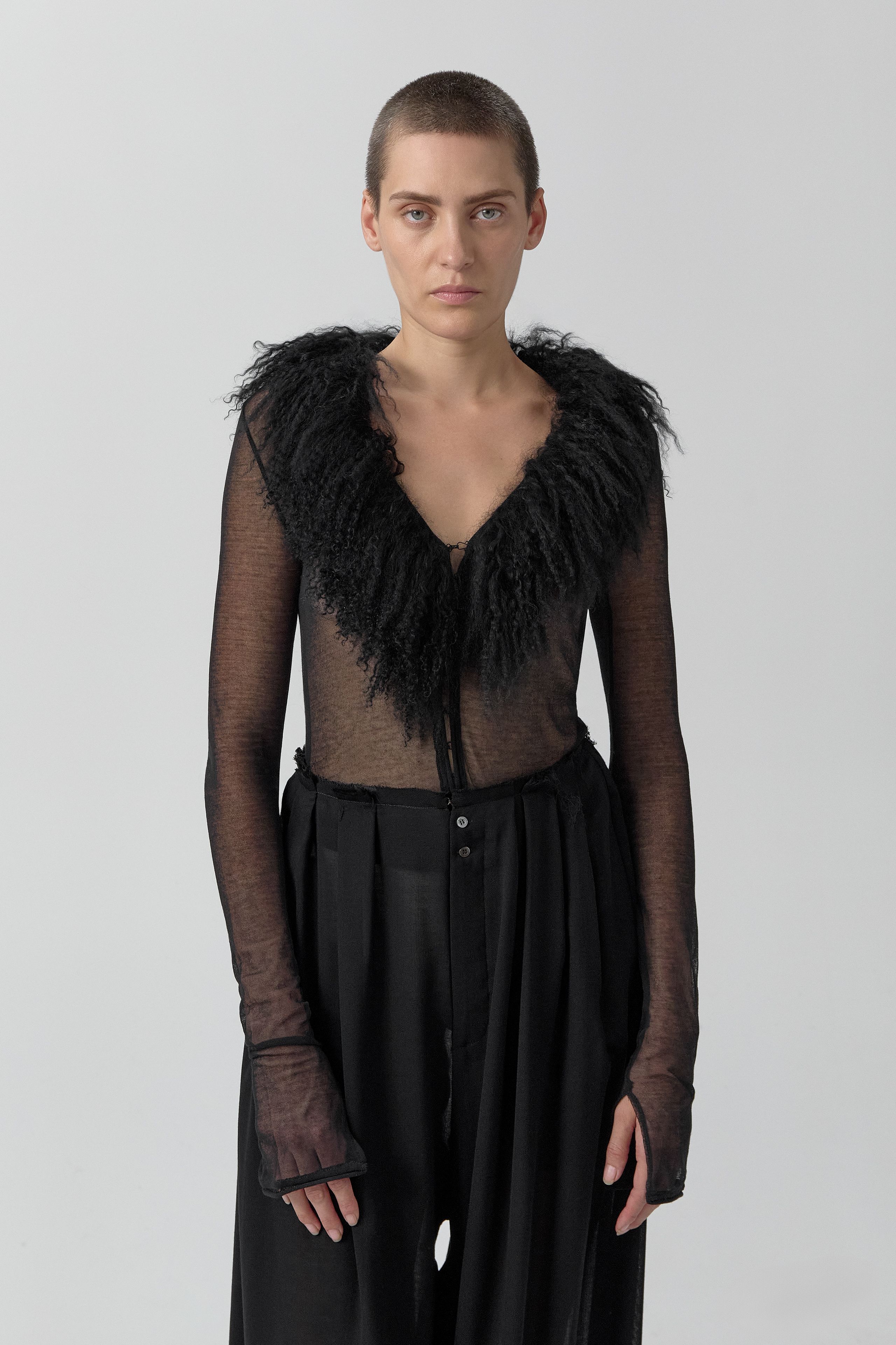 Ripley Black Fuzzy Collar Mini Knit Jacket | Miista | Designed & Handmade in Europe