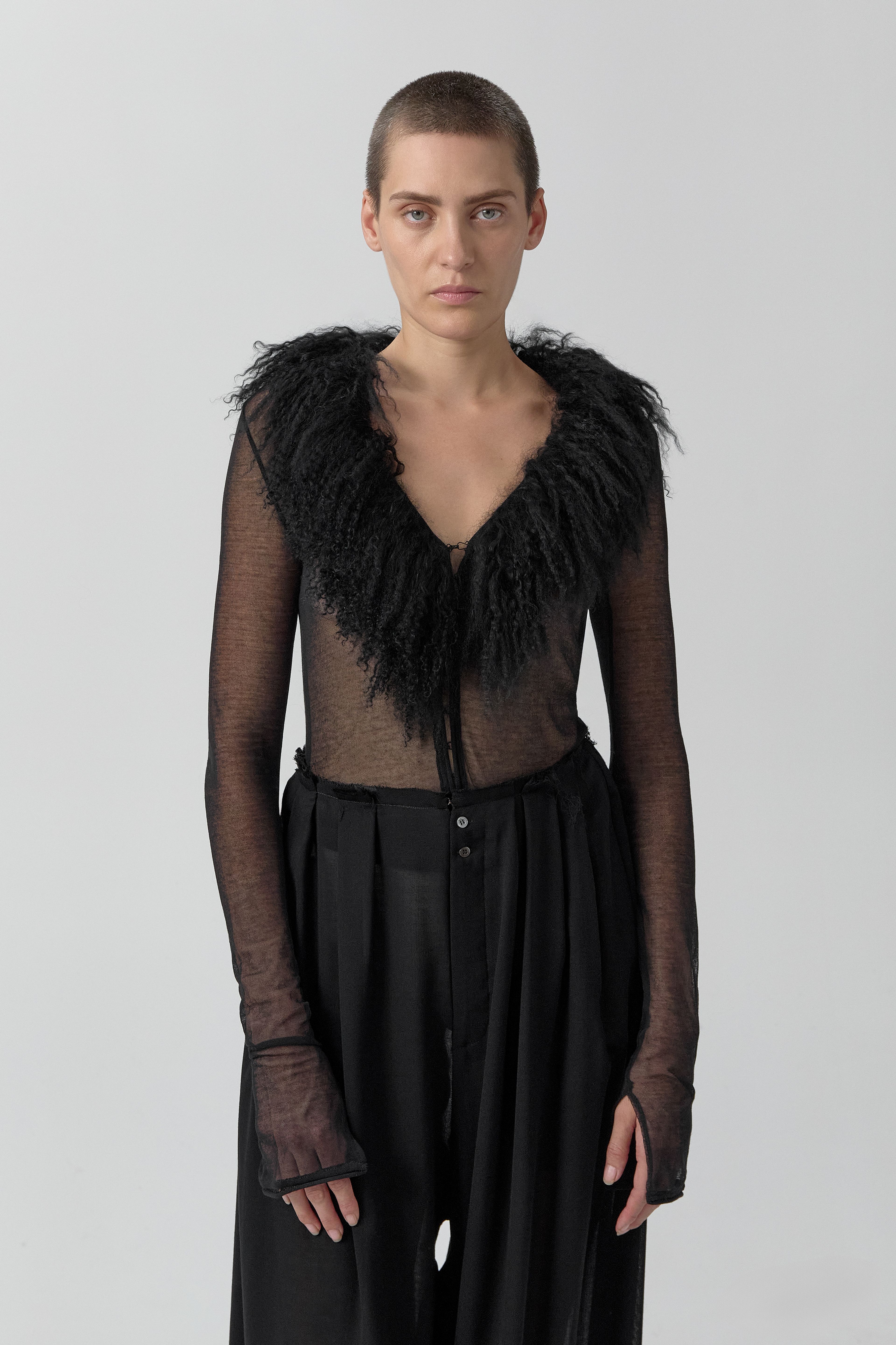 Ripley Black Fuzzy Collar Mini Knit Jacket | Miista | Designed & Handmade in Europe