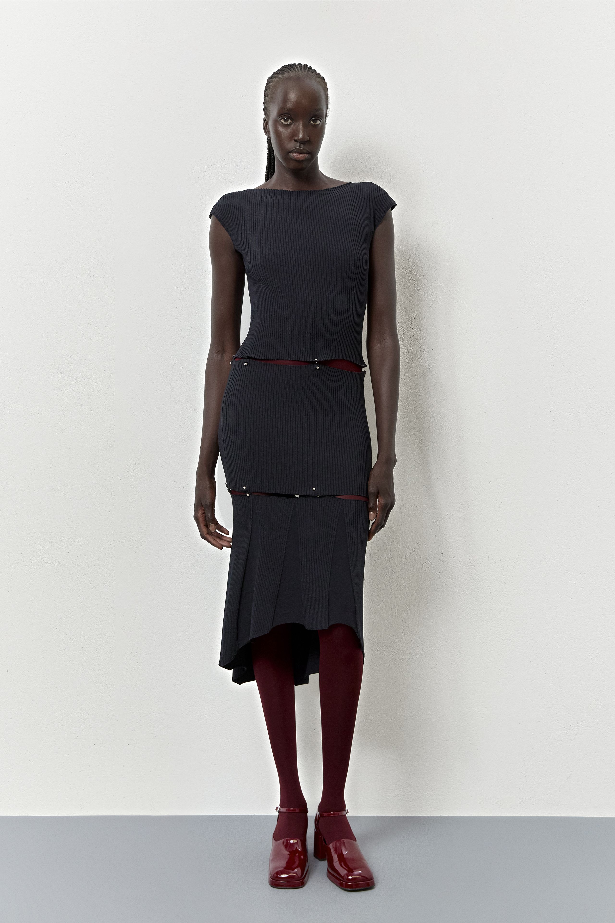 rd style matt t shirt knit dress Teah Dress - Navy Ribbed Knit