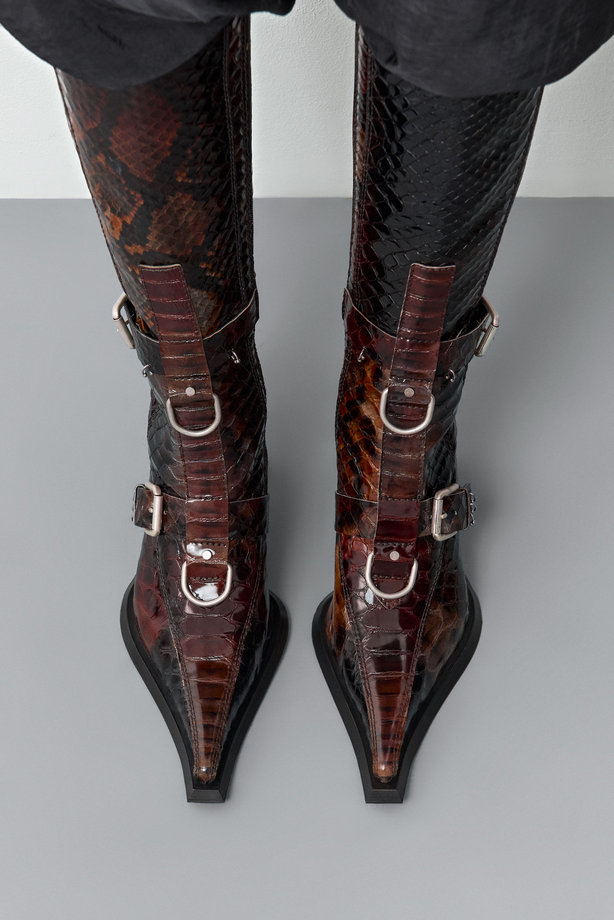 Eliya Boots - Brown Snake Embossed Leather | Miista